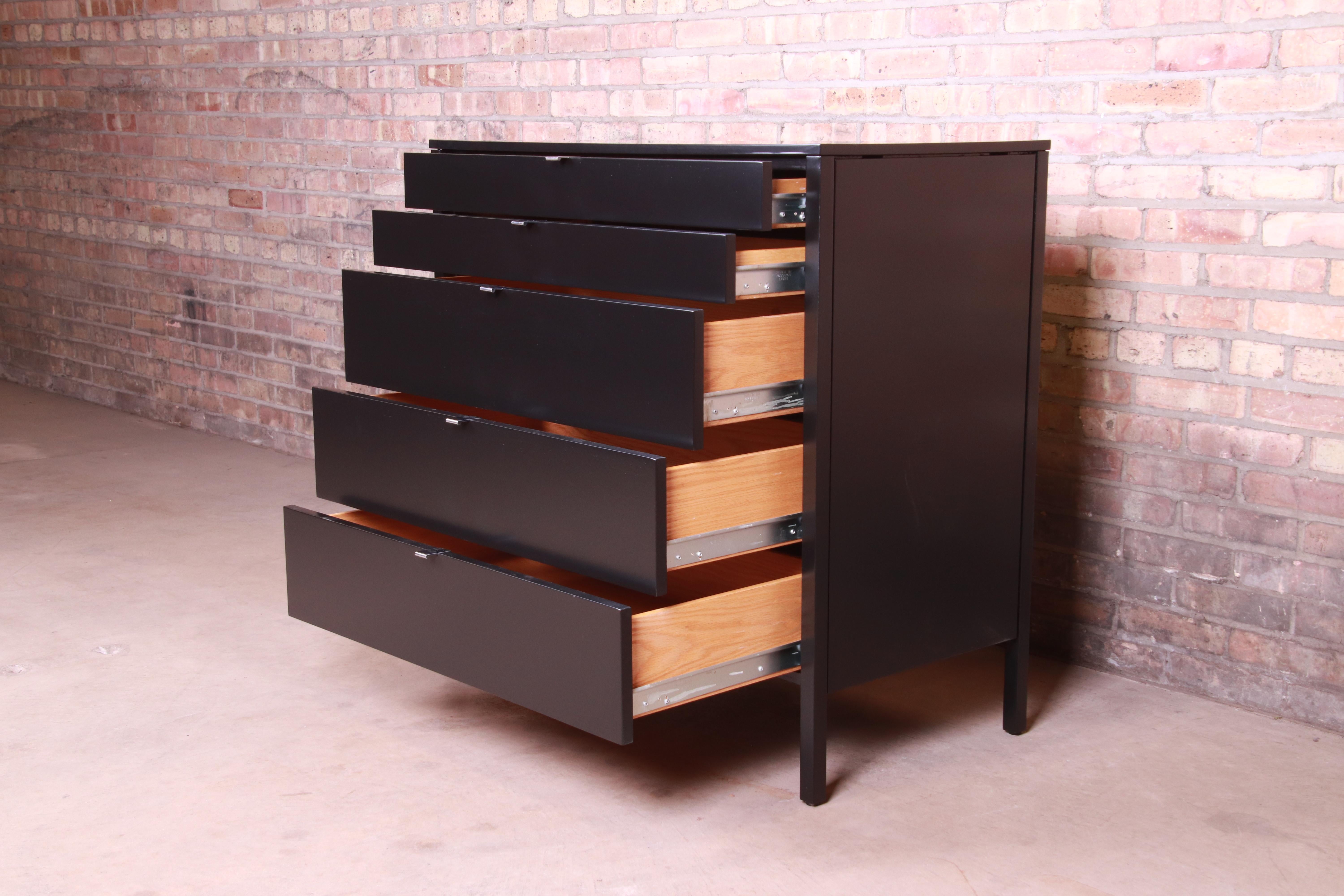 Aluminum Florence Knoll Mid-Century Modern Black Lacquered Chest of Drawers, Refinished