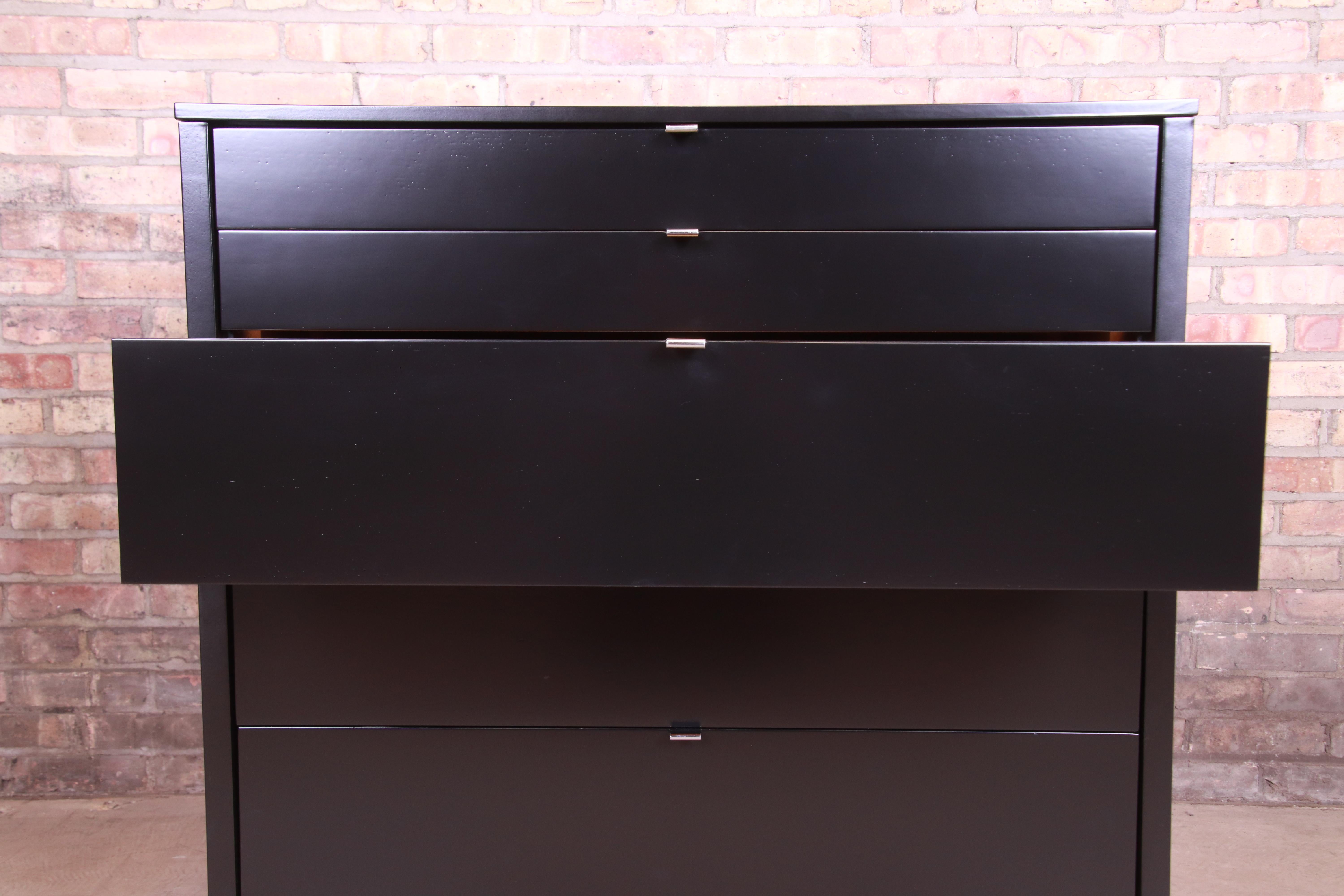 Florence Knoll Mid-Century Modern Black Lacquered Chest of Drawers, Refinished 1