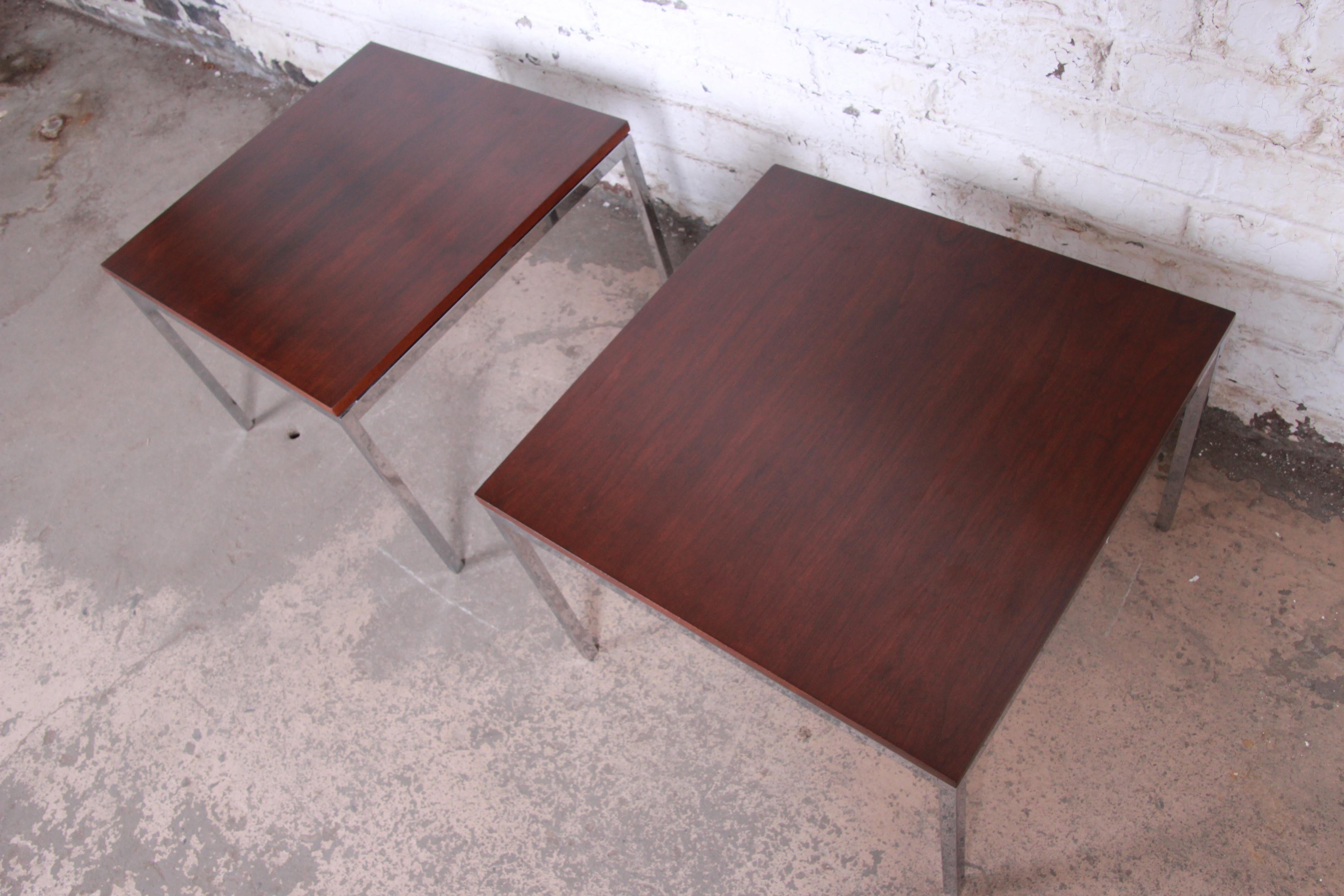 Mid-20th Century Florence Knoll Mid-Century Modern Chrome and Walnut Side Tables, Refinished