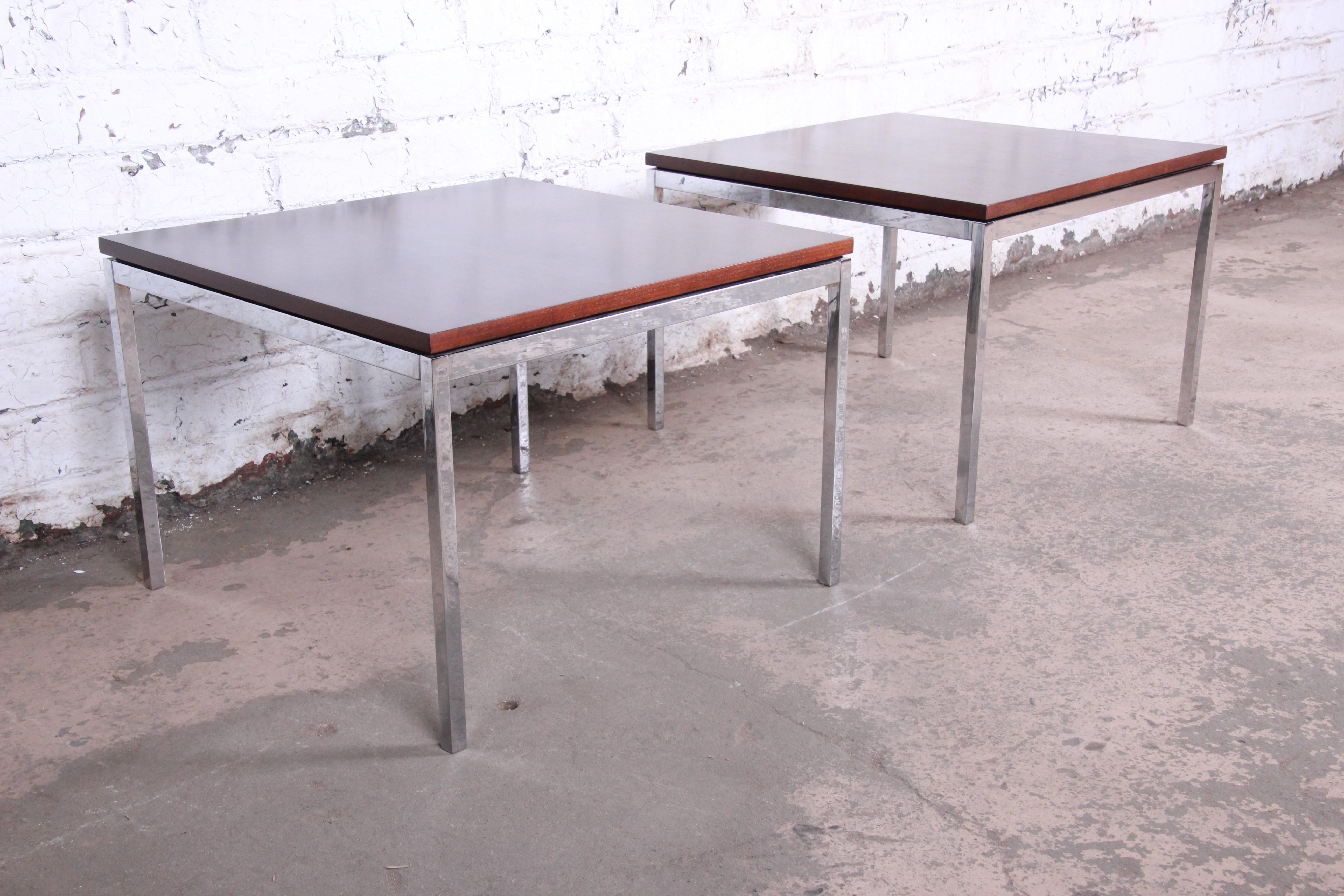 Florence Knoll Mid-Century Modern Chrome and Walnut Side Tables, Refinished 2