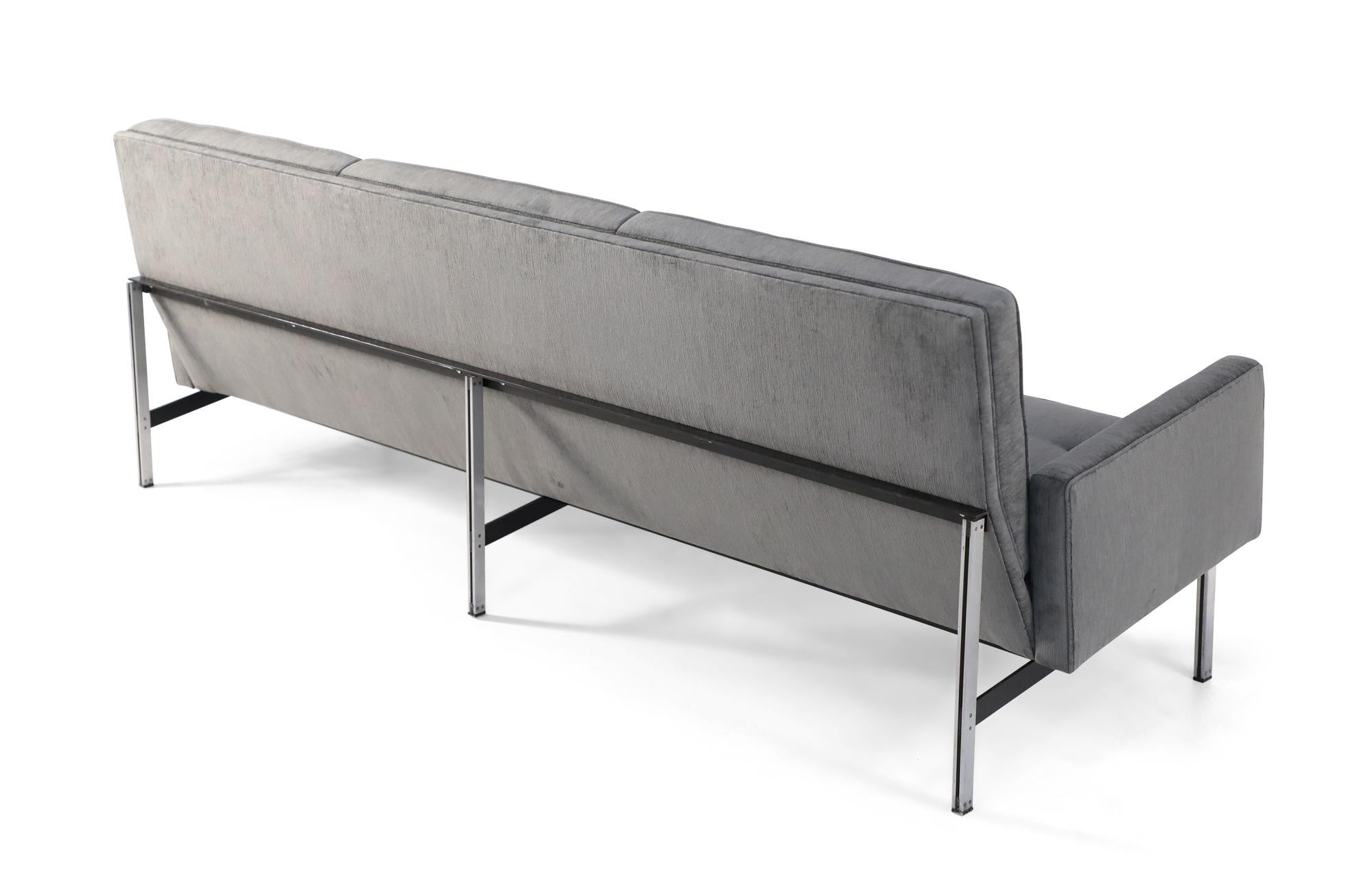 Florence Knoll Mid-Century Modern Gray Sharkskin Velvet and Chrome Sofa 2
