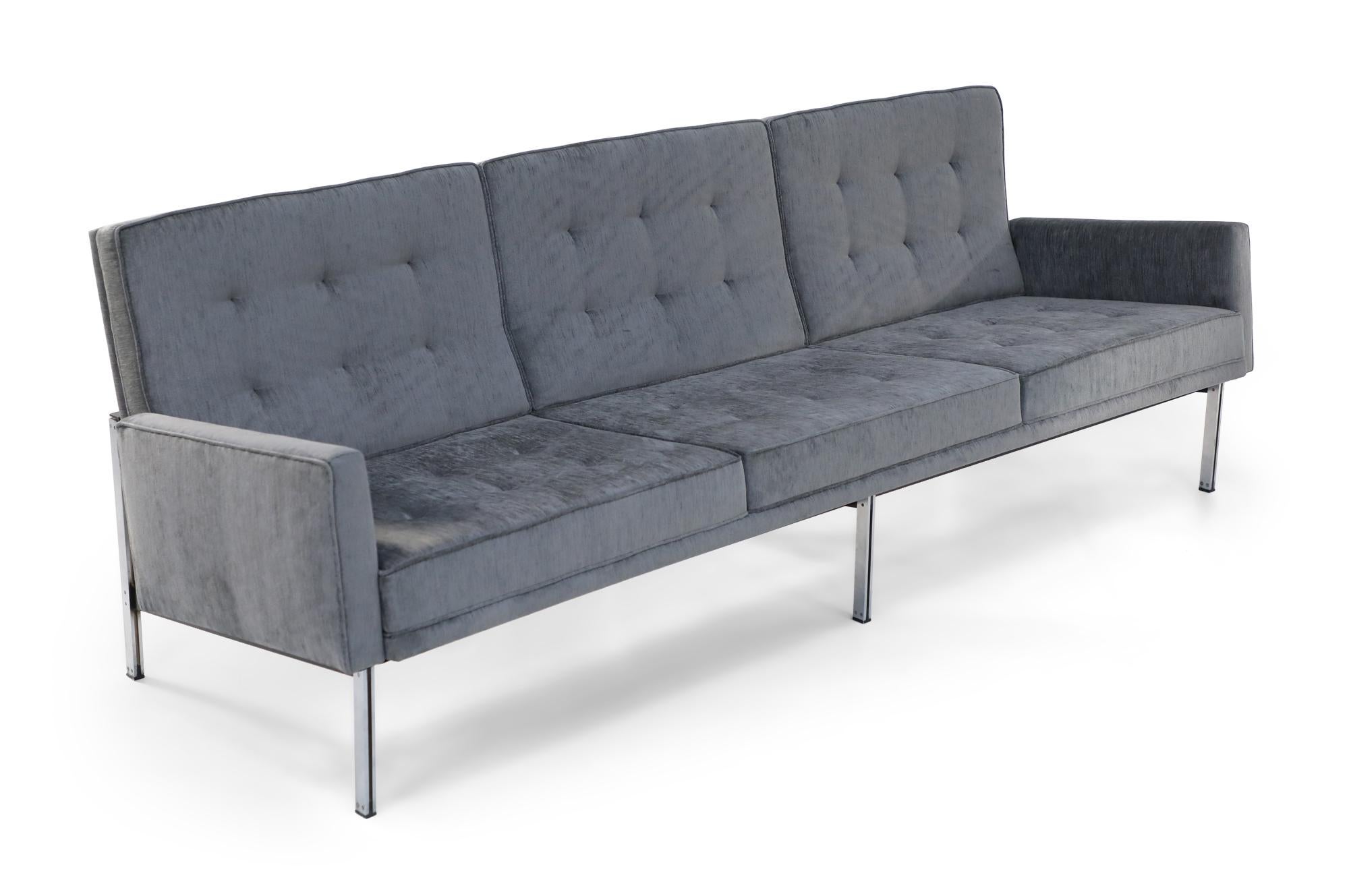 Florence Knoll Mid-Century Modern Gray Sharkskin Velvet and Chrome Sofa 4