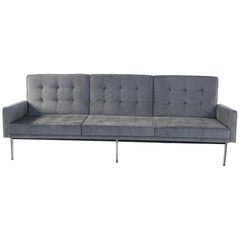 Florence Knoll Mid-Century Modern Gray Sharkskin Velvet and Chrome Sofa