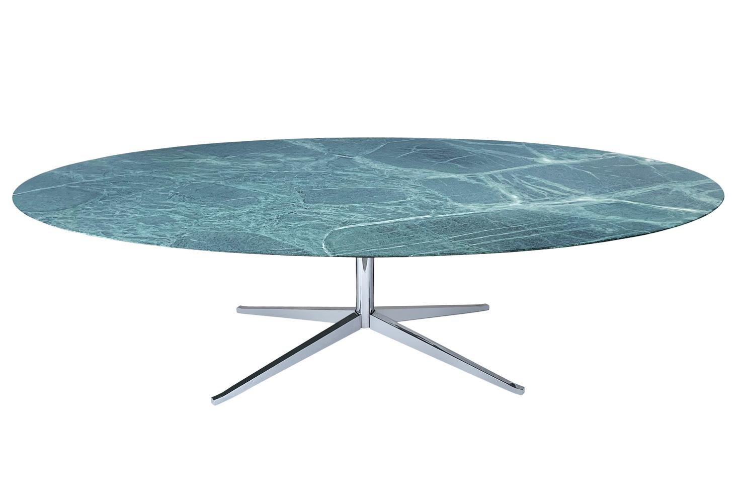 Florence Knoll Mid-Century Modern Oval Green Verde Marble Dining Table or Desk In Good Condition In Philadelphia, PA