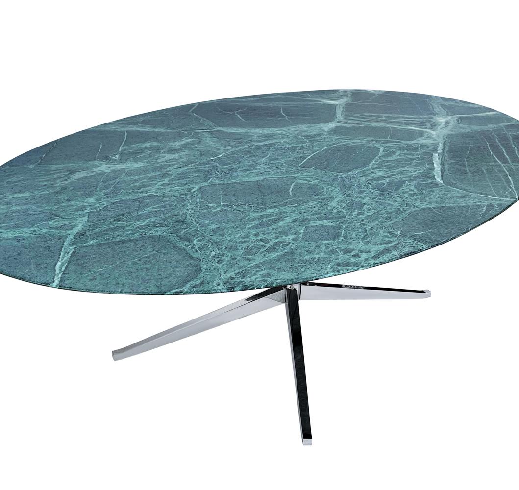 Late 20th Century Florence Knoll Mid-Century Modern Oval Green Verde Marble Dining Table or Desk