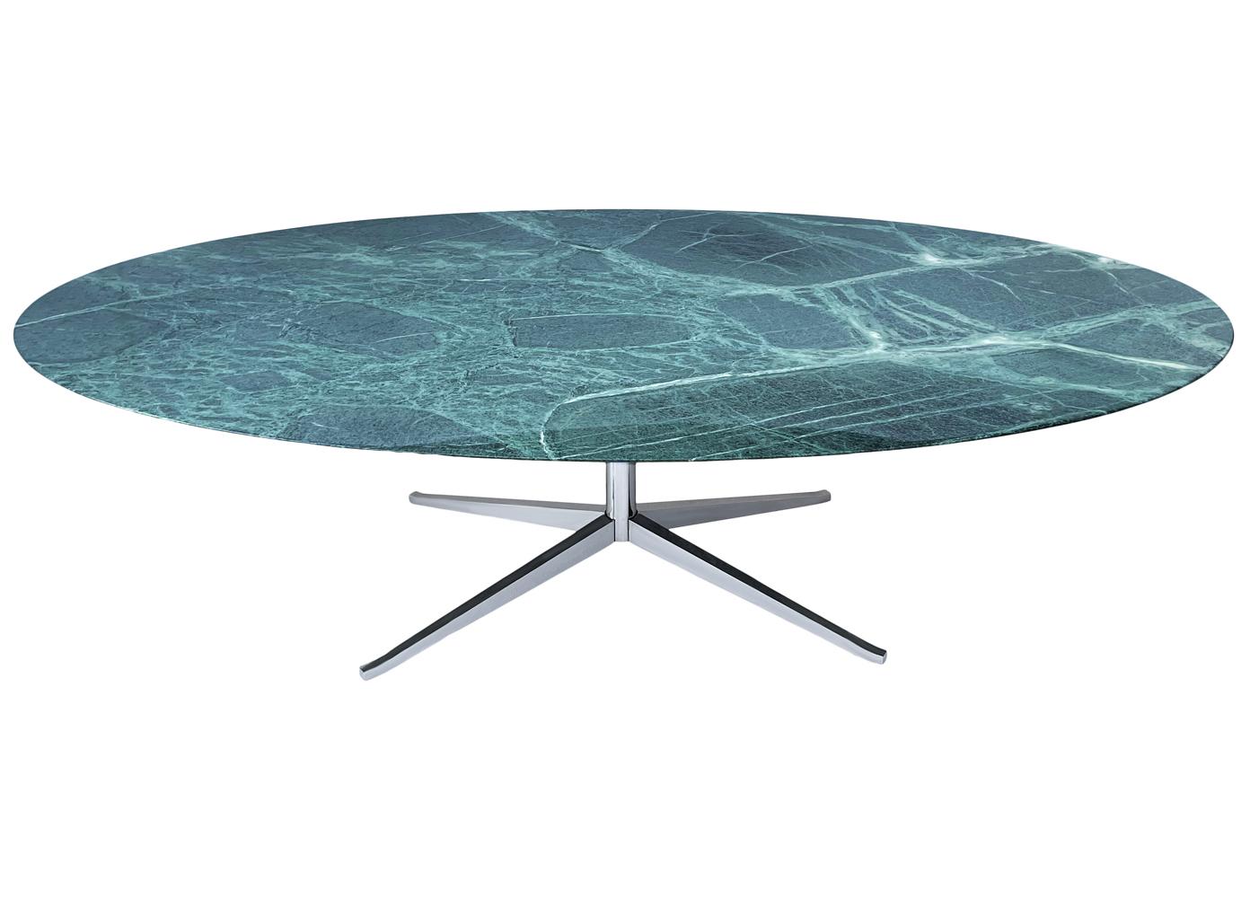 Stainless Steel Florence Knoll Mid-Century Modern Oval Green Verde Marble Dining Table or Desk