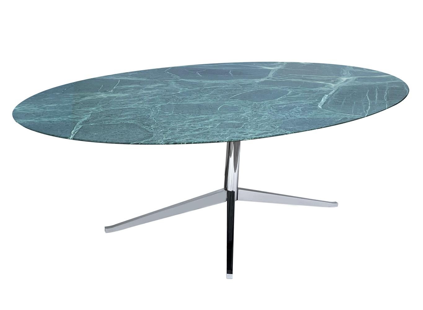 Florence Knoll Mid-Century Modern Oval Green Verde Marble Dining Table or Desk 1