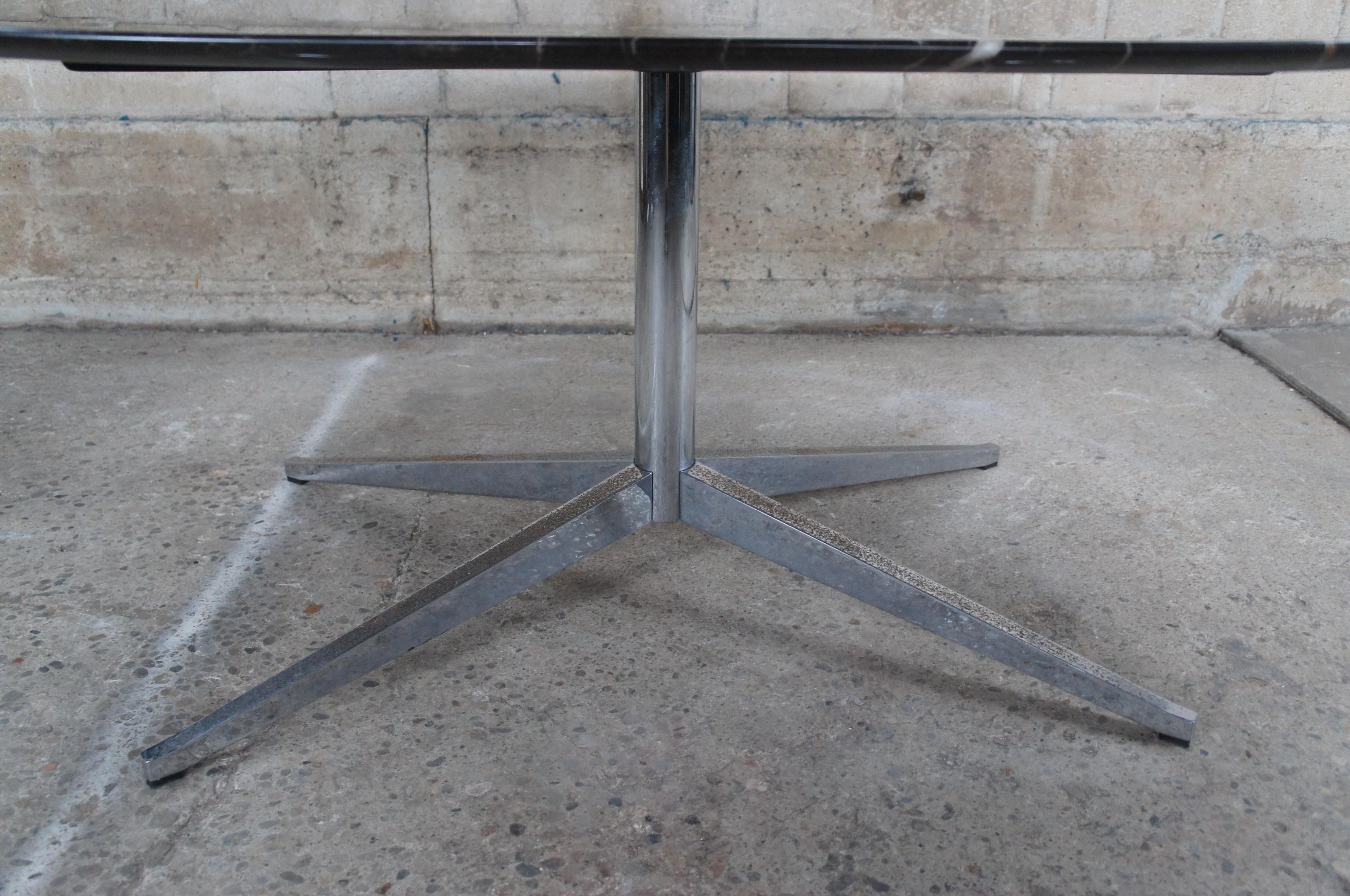 Mid-20th Century Florence Knoll Mid-Century Modern Oval Marble Top Chrome Dining Conference Table For Sale