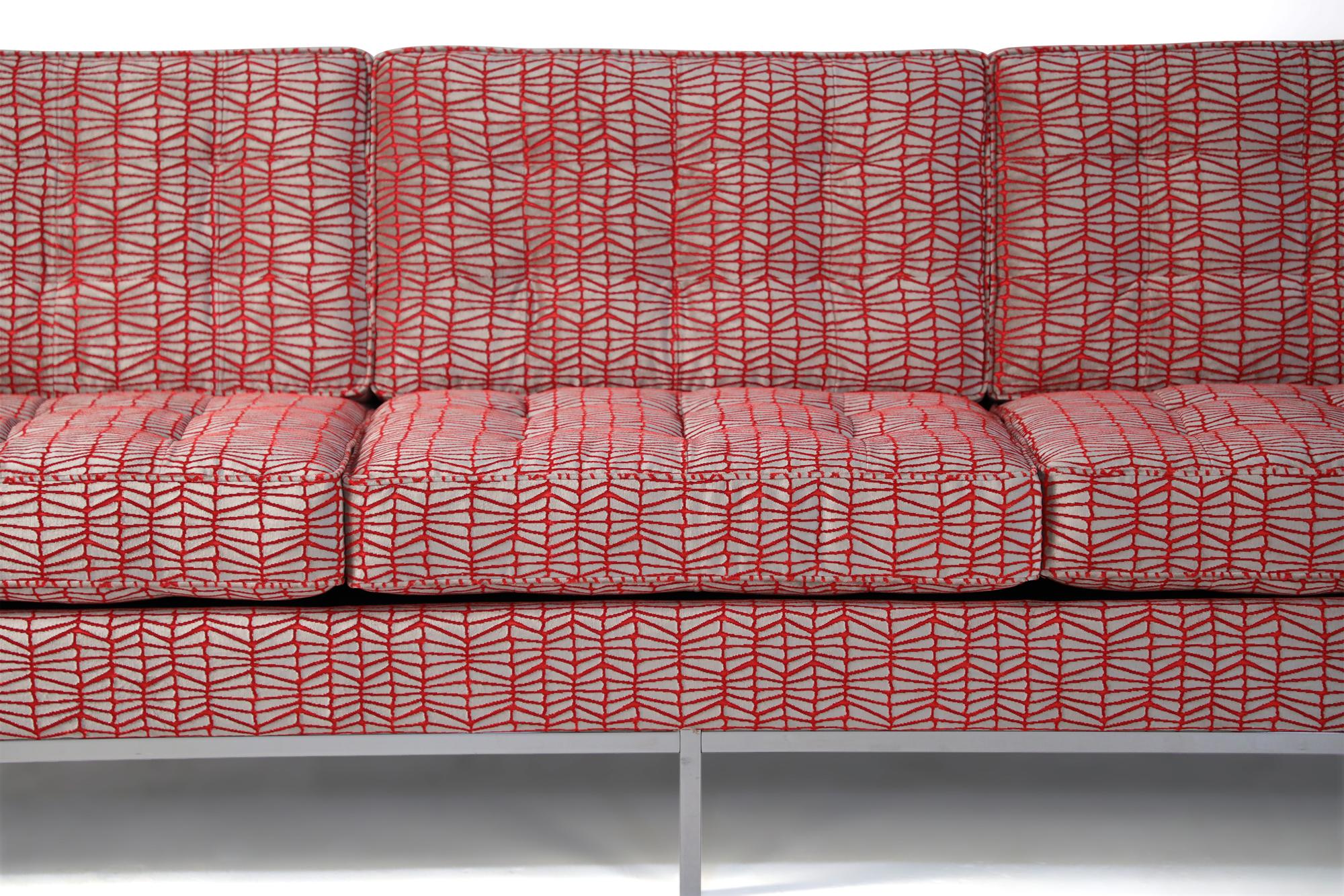 Florence Knoll Mid-Century Modern Red and Silver Geometric Upholstered Chrome 4