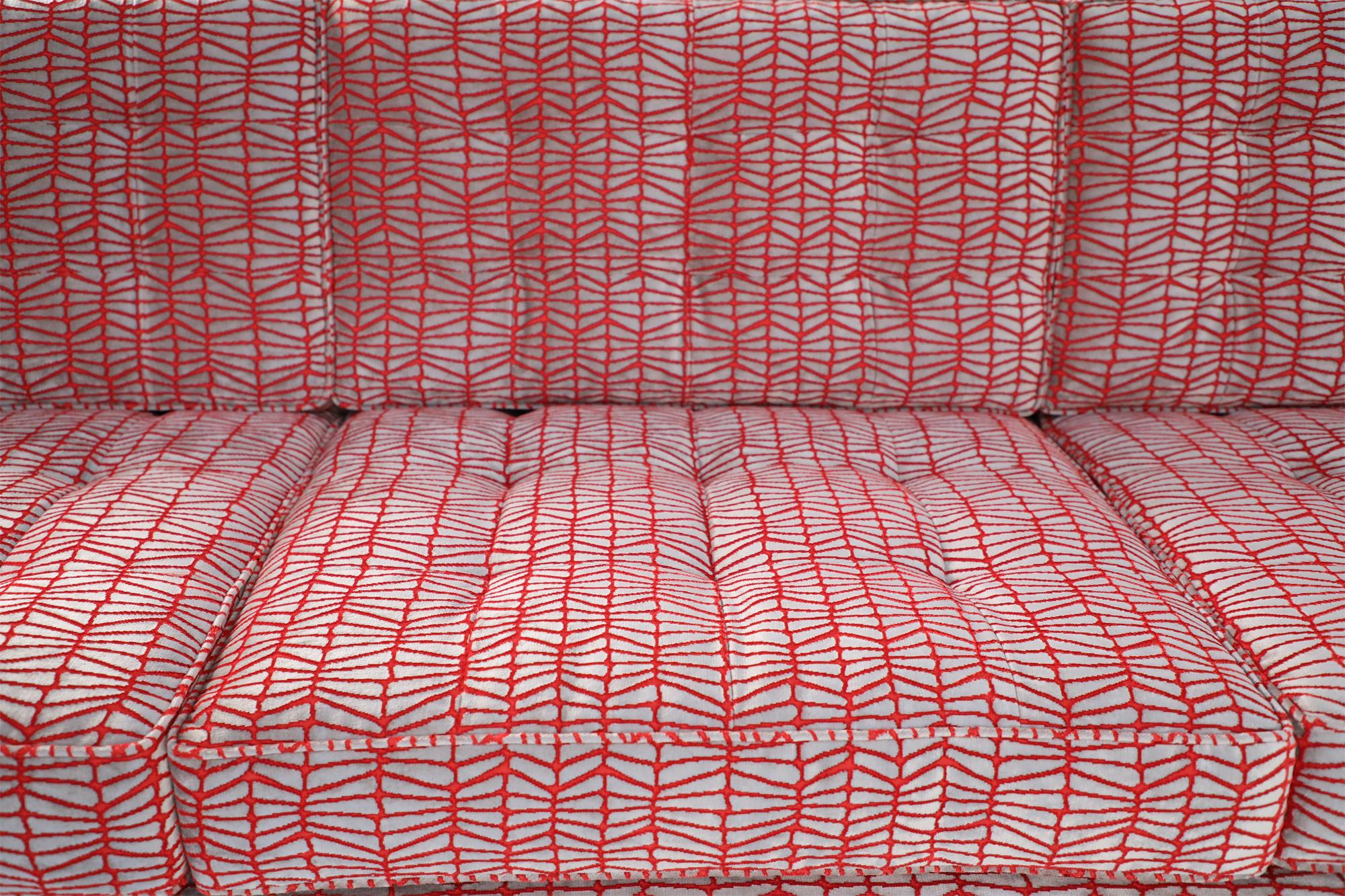 Florence Knoll Mid-Century Modern Red and Silver Geometric Upholstered Chrome 5