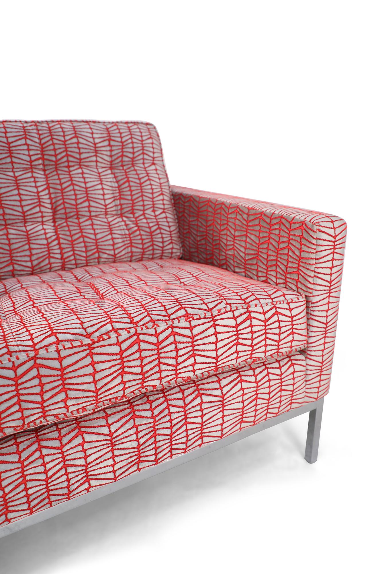 Florence Knoll Mid-Century Modern Red and Silver Geometric Upholstered Chrome 9