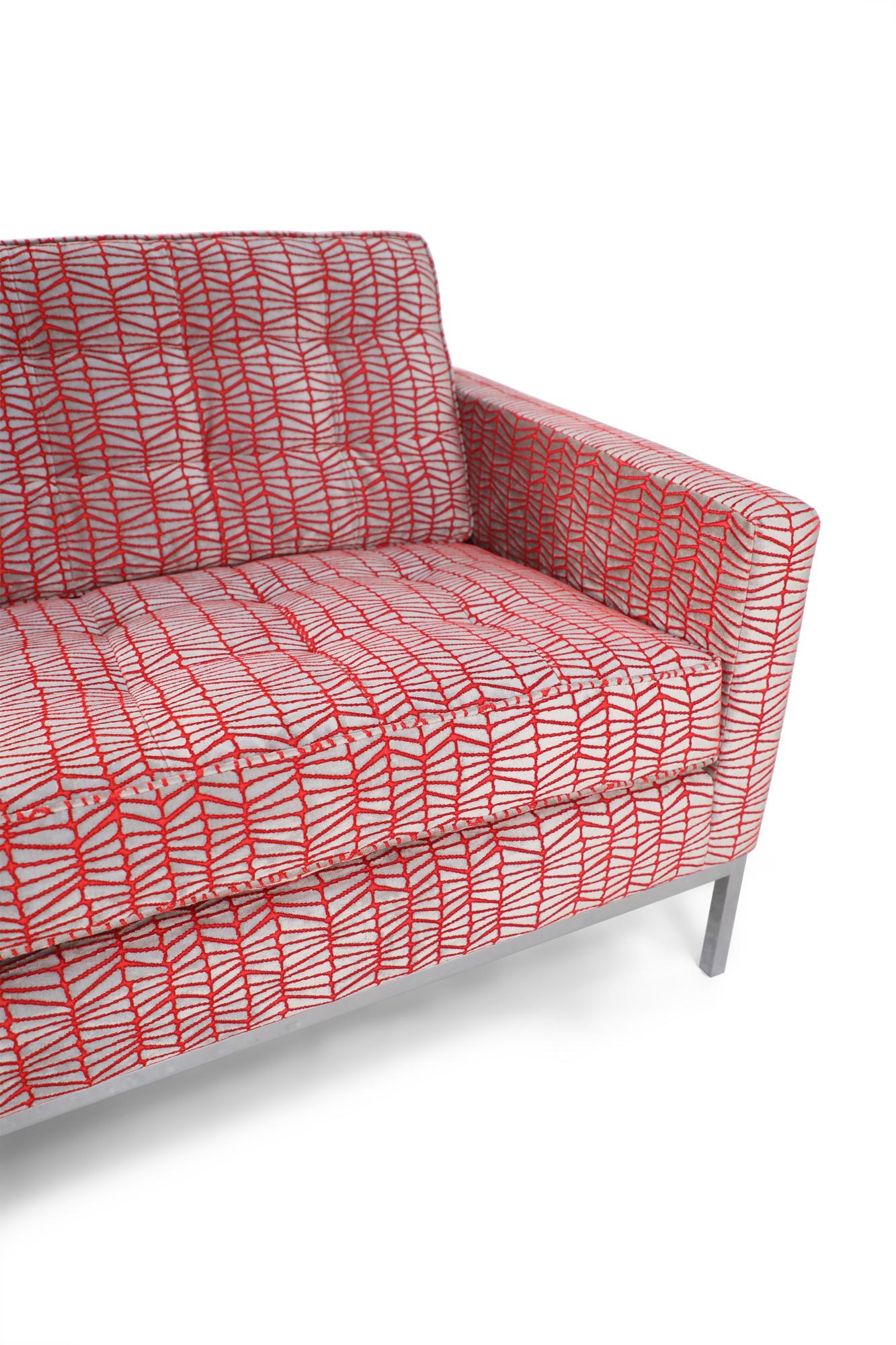 Florence Knoll Mid-Century Modern Red and Silver Geometric Upholstered Chrome 10