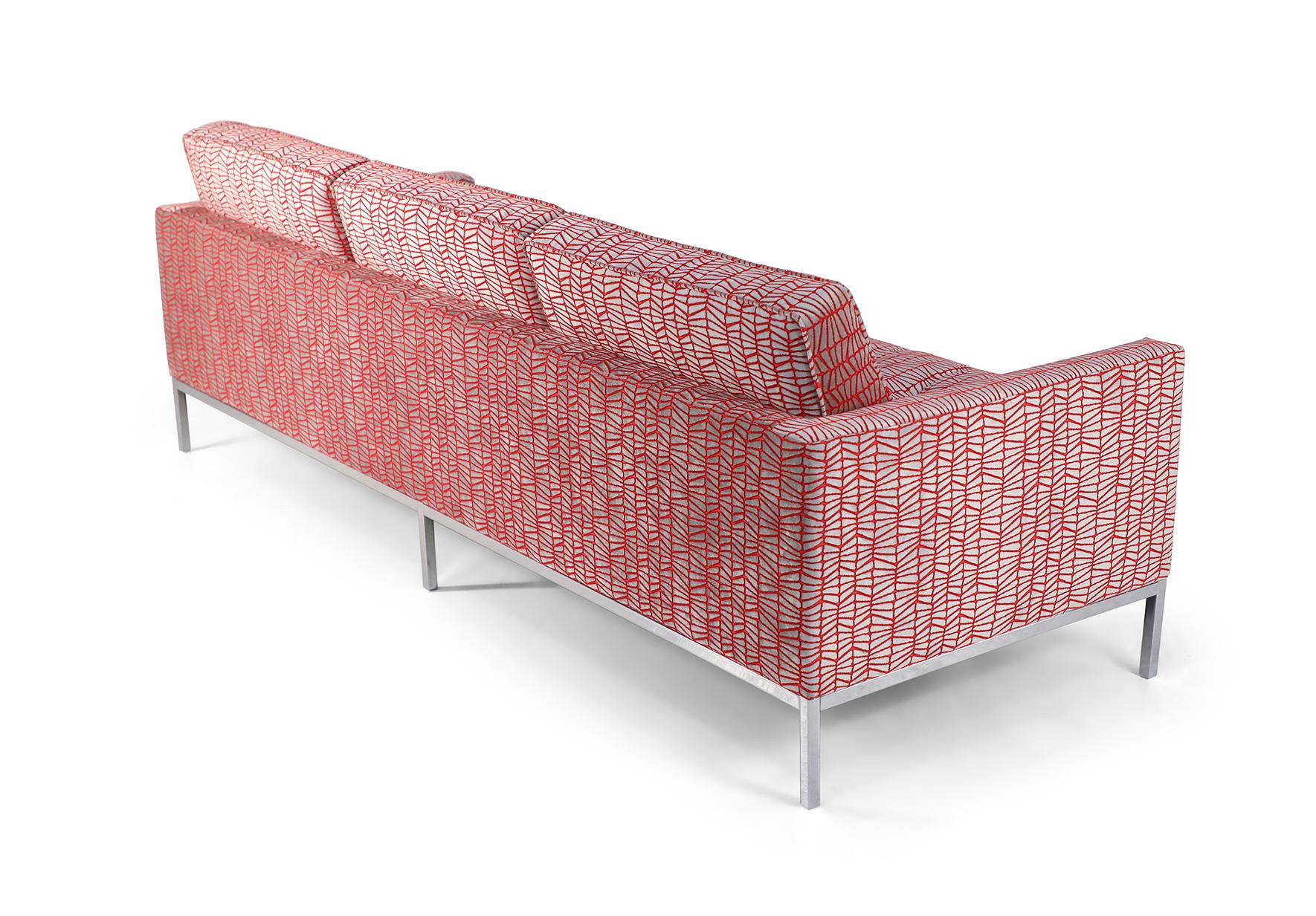 Metal Florence Knoll Mid-Century Modern Red and Silver Geometric Upholstered Chrome