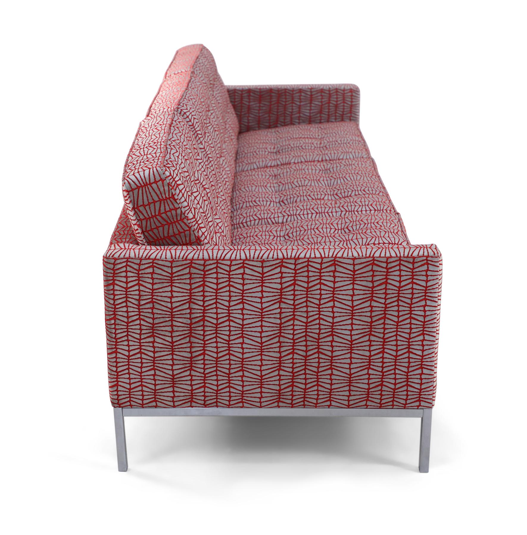 Florence Knoll Mid-Century Modern Red and Silver Geometric Upholstered Chrome 1