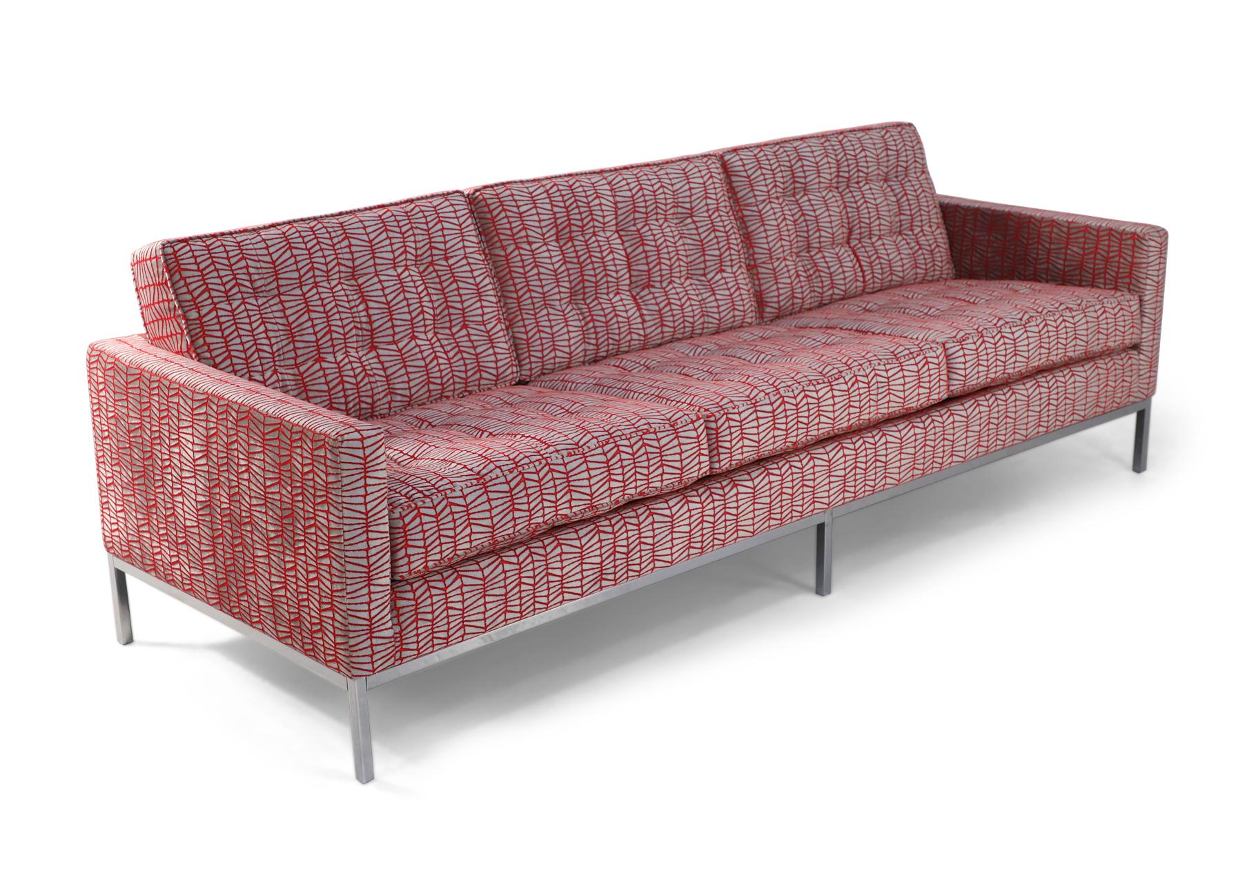 Florence Knoll Mid-Century Modern Red and Silver Geometric Upholstered Chrome 2