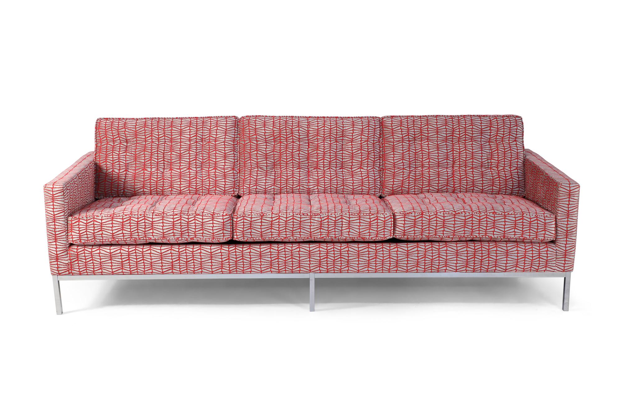 Florence Knoll Mid-Century Modern Red and Silver Geometric Upholstered Sofa 3