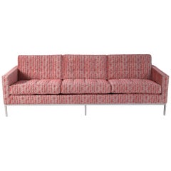 Florence Knoll Mid-Century Modern Red and Silver Geometric Upholstered Sofa