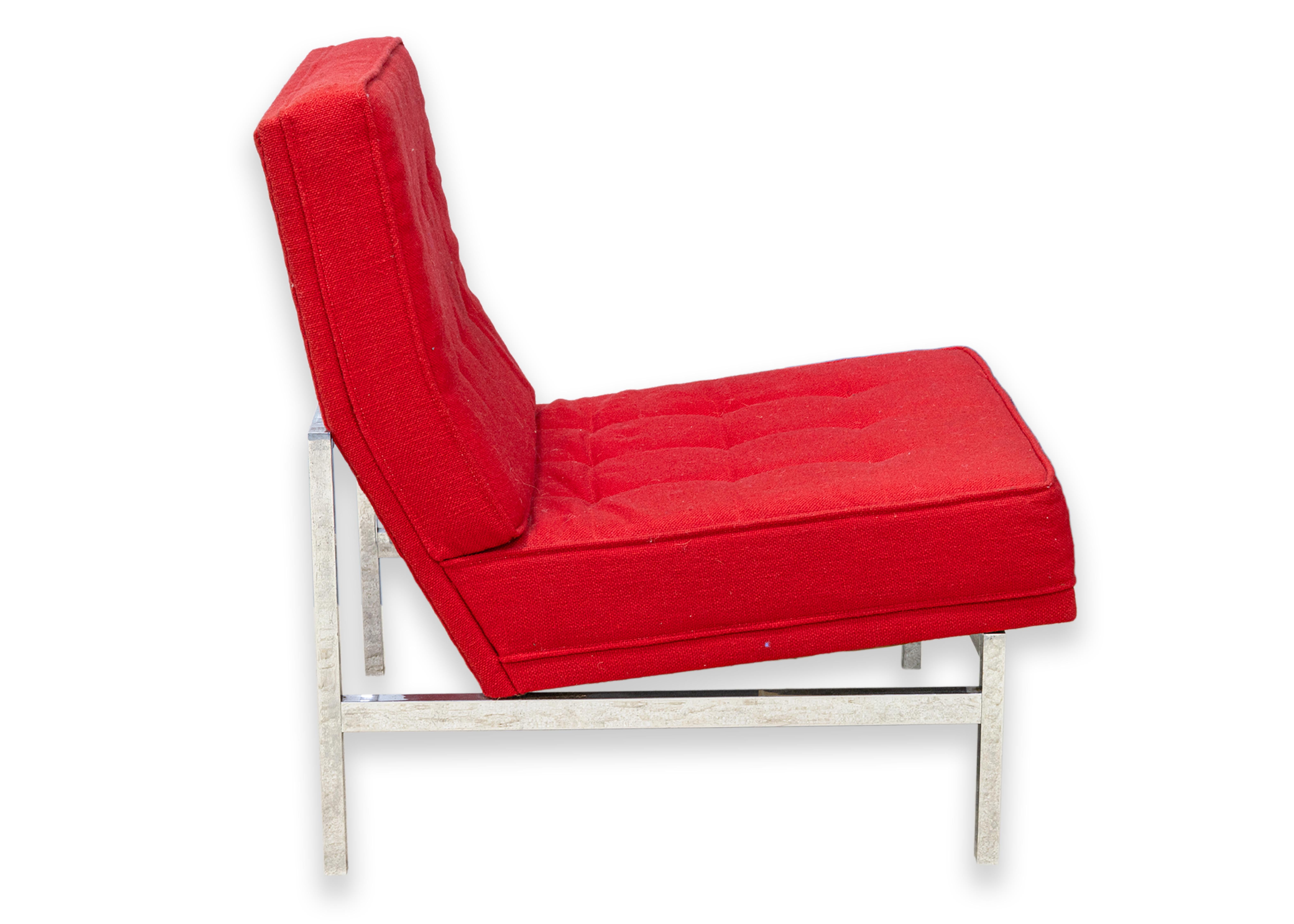 Mid-Century Modern Florence Knoll Mid Century Modern Red Fabric Parallel Bar Accent Lounge Chair