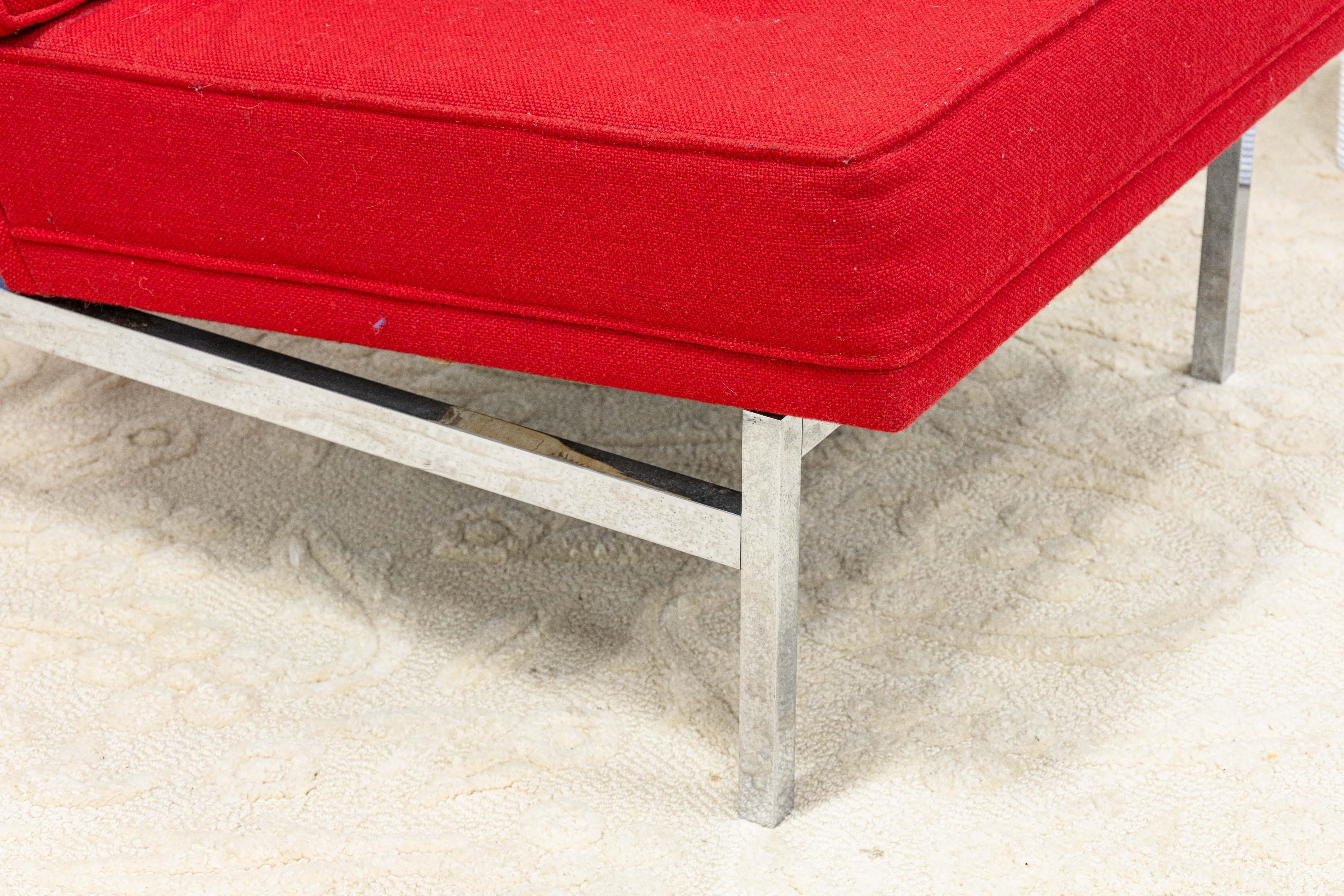 Florence Knoll Mid Century Modern Red Fabric Parallel Bar Accent Lounge Chair 3