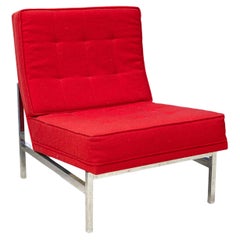 Vintage Florence Knoll Mid Century Modern Red Fabric Parallel Bar Accent Lounge Chair