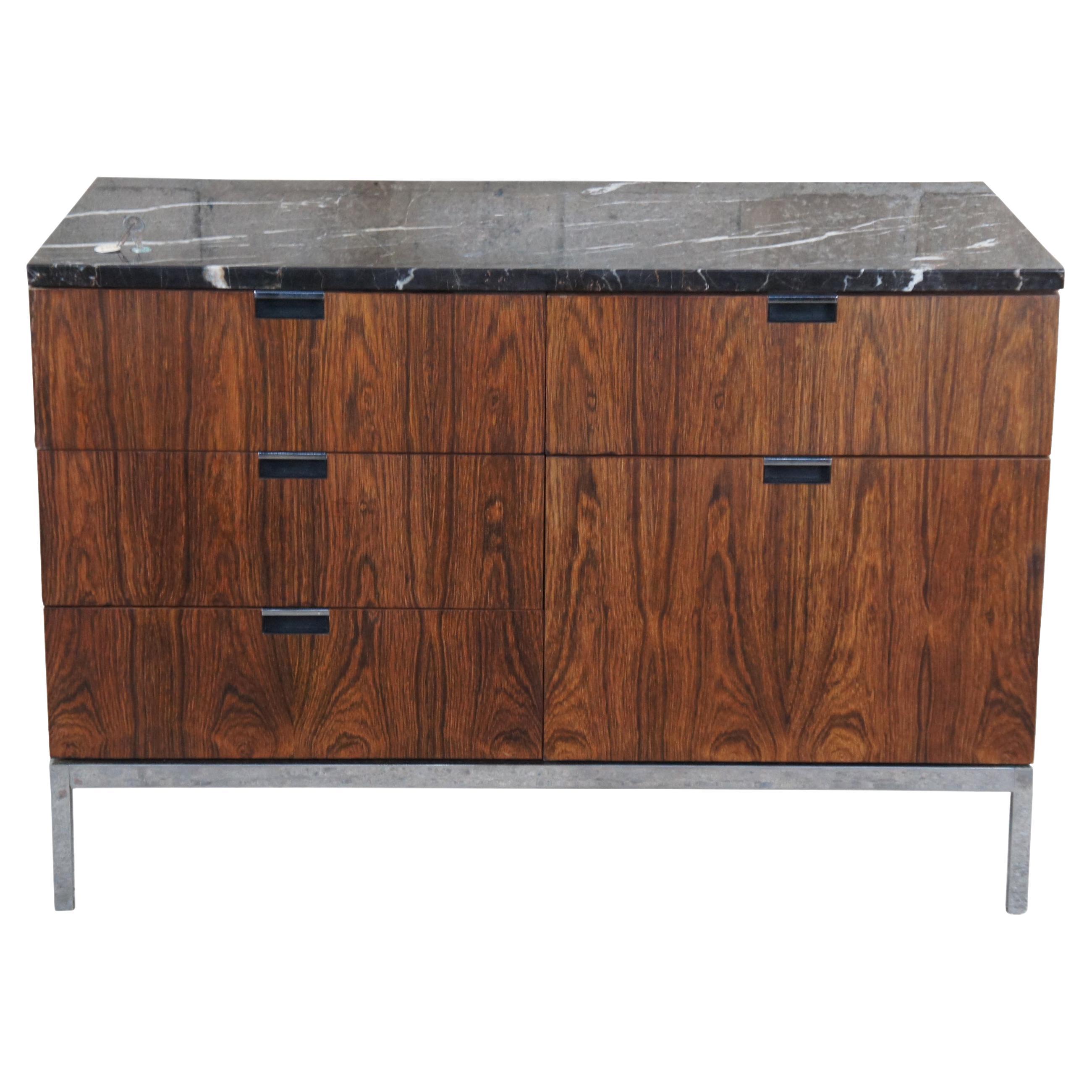 Florence Knoll Mid Century Modern Rosewood Marble Top Console Credenza Cabinet