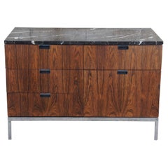 Vintage Florence Knoll Mid Century Modern Rosewood Marble Top Console Credenza Cabinet