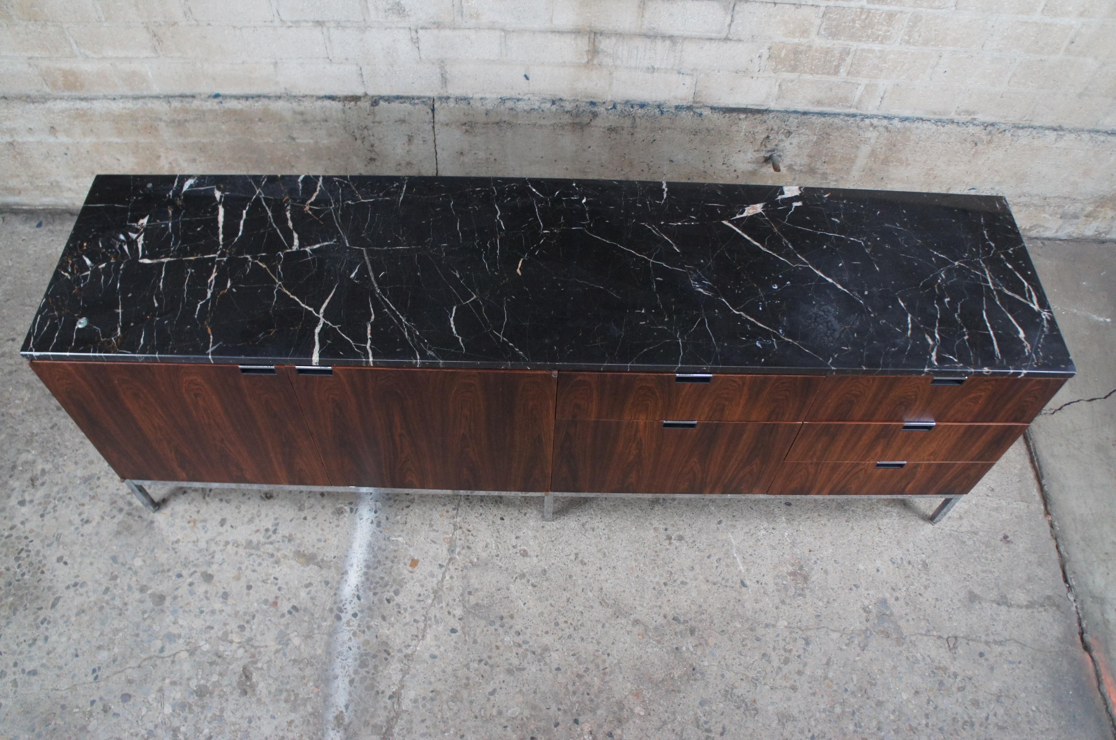 Mid-20th Century Florence Knoll Mid-Century Modern Rosewood Marble Top Credenza Sideboard Cabinet