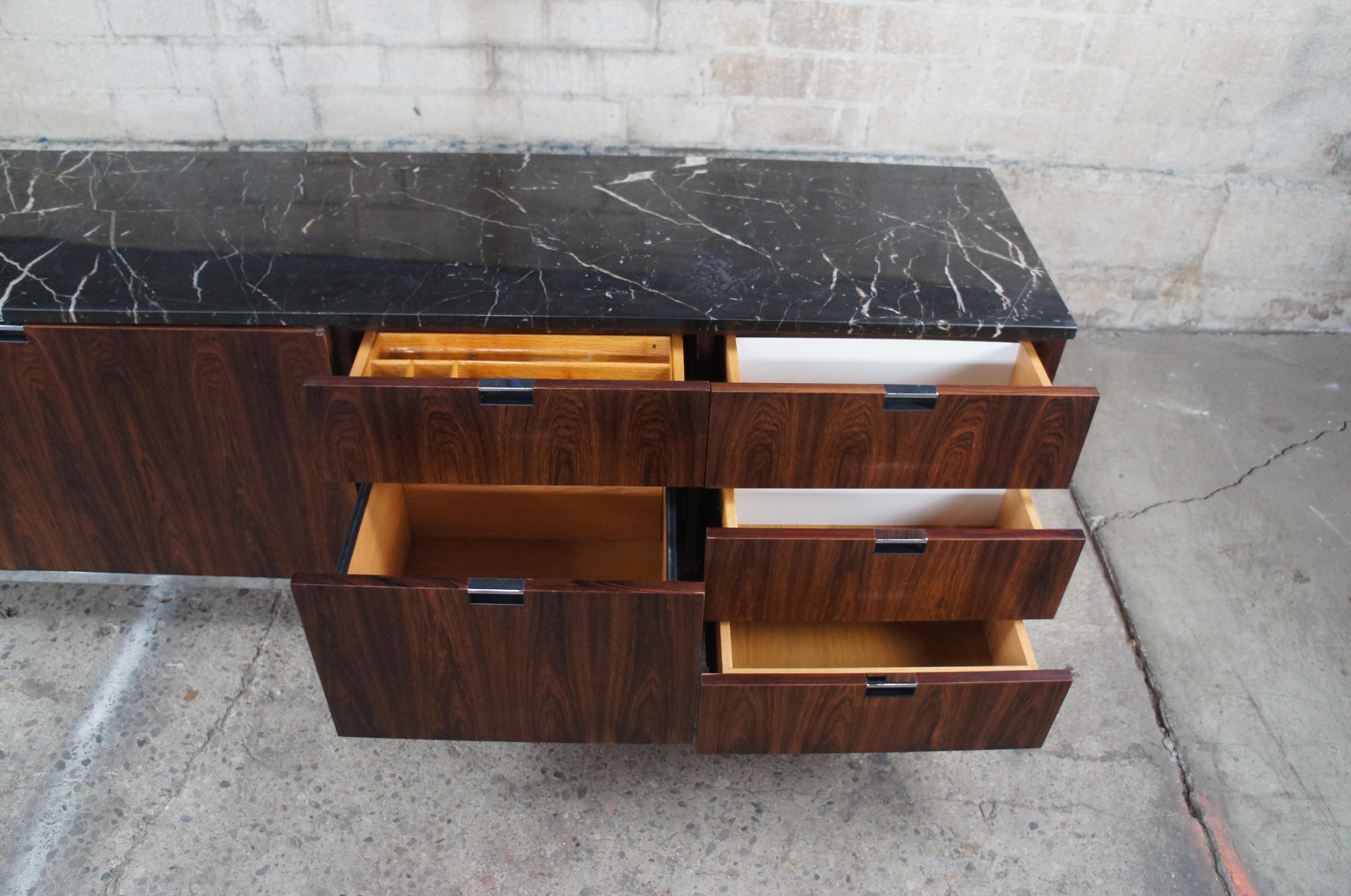 Florence Knoll Mid-Century Modern Rosewood Marble Top Credenza Sideboard Cabinet 1