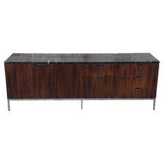 Florence Knoll Mid-Century Modern Rosewood Marble Top Credenza Sideboard Cabinet