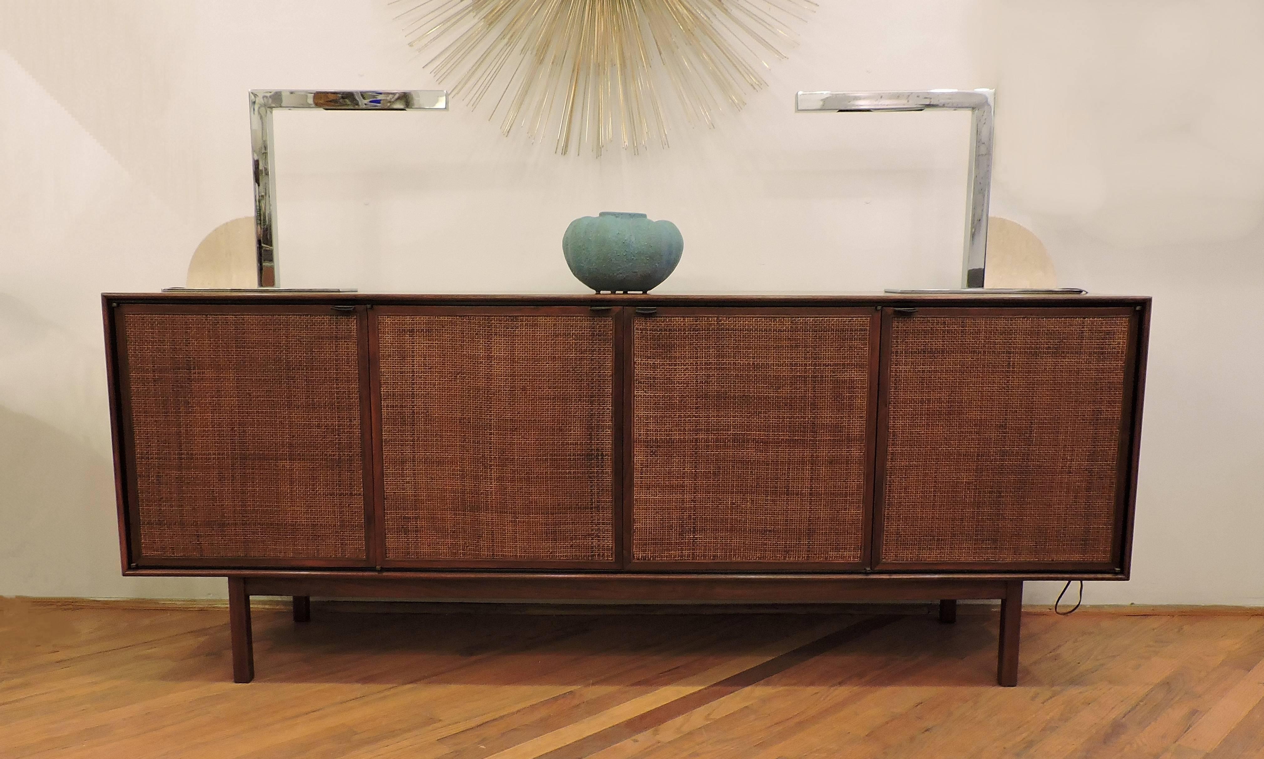 Florence Knoll Mid-Century Modern Walnut and Cane Credenza 4