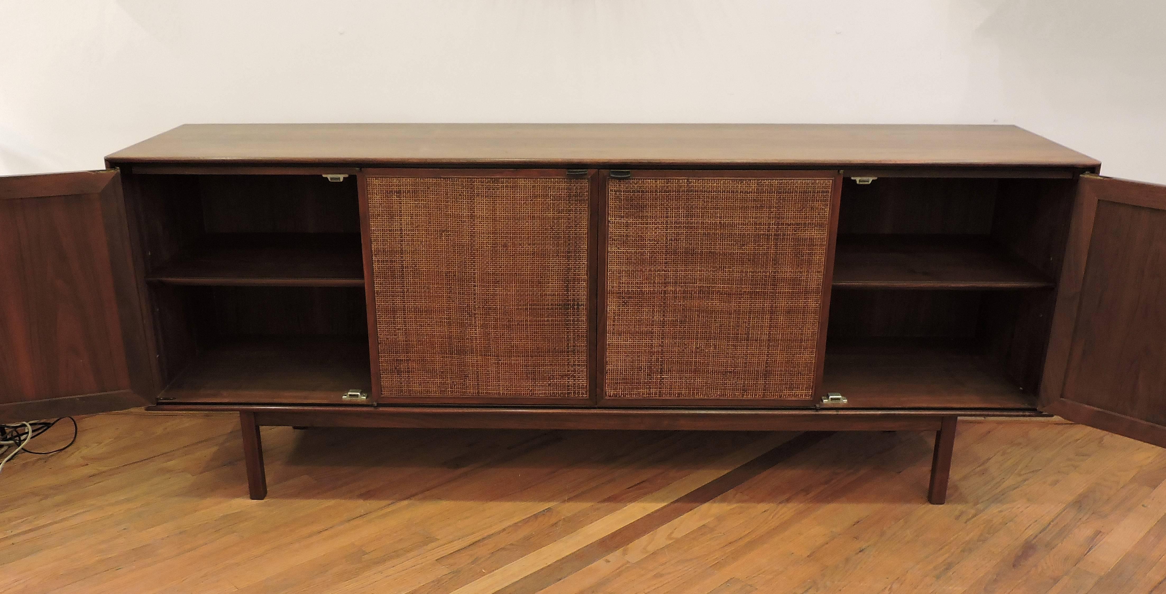 American Florence Knoll Mid-Century Modern Walnut and Cane Credenza