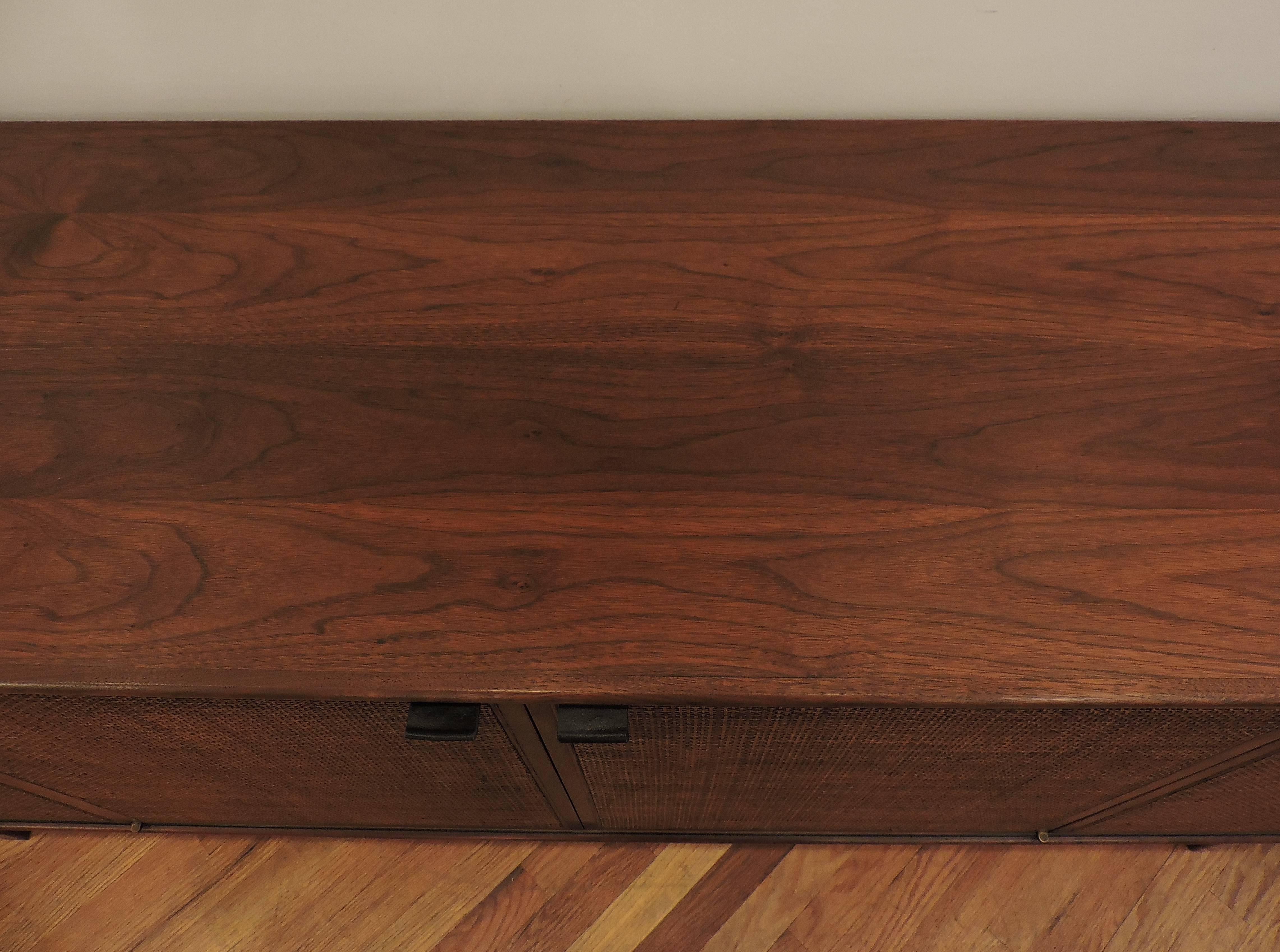 Florence Knoll Mid-Century Modern Walnut and Cane Credenza 1