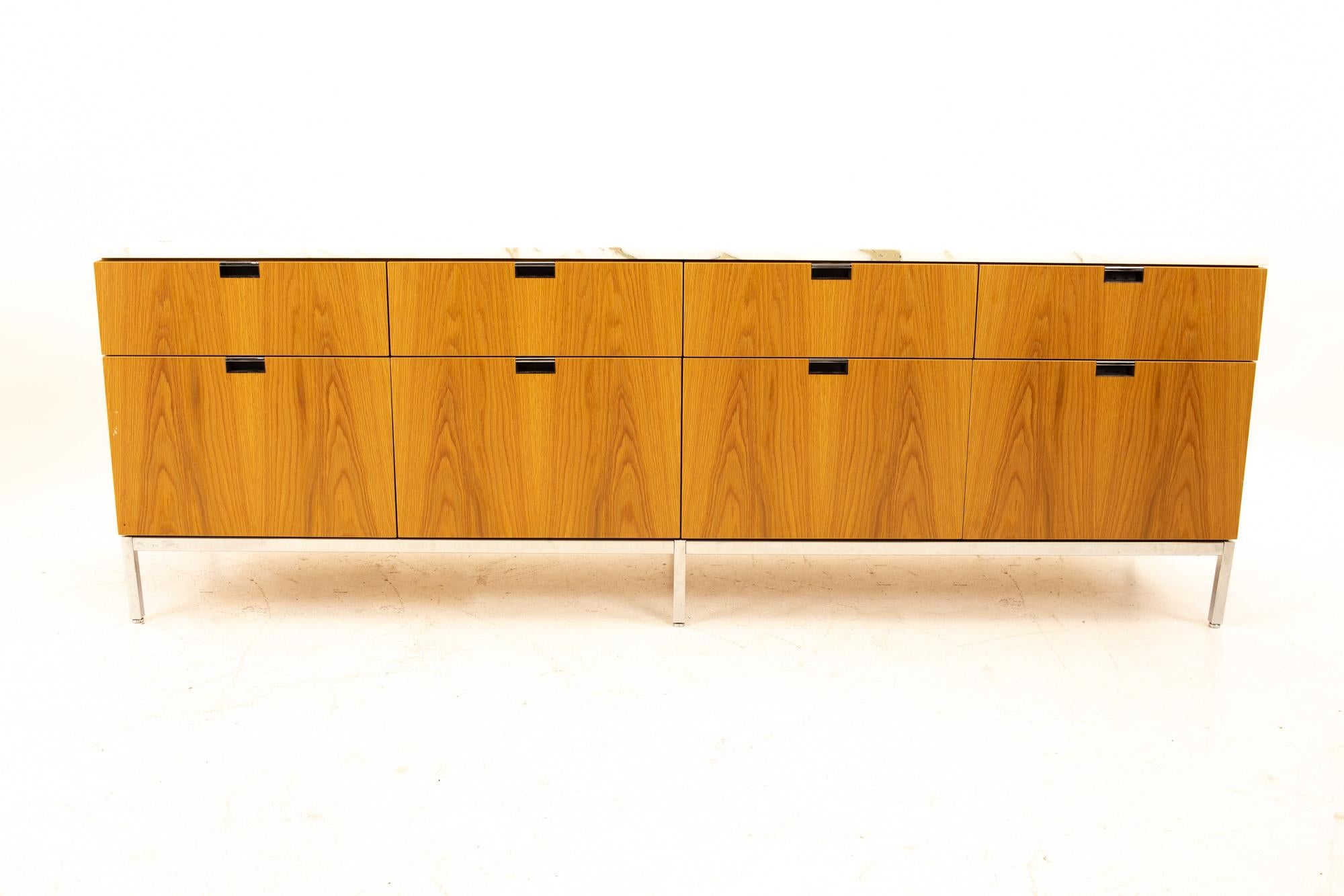 Florence Knoll Mid Century white marble-top sideboard credenza
Credenza measures: 75 wide x 18 deep x 25.5 high

All pieces of furniture can be had in what we call restored vintage condition. That means the piece is restored upon purchase so it’s