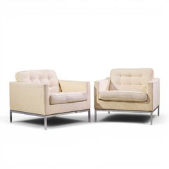 Florence Knoll Mid Century Relaxed Cube Club Lounge Chairs - Pair