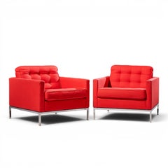 Florence Knoll Mid Century Relaxed Cube Club Lounge Chairs - Pair