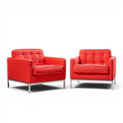 Florence Knoll Mid Century Relaxed Cube Club Lounge Chairs - Pair