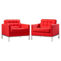 Florence Knoll Mid Century Relaxed Cube Club Lounge Chairs - Pair