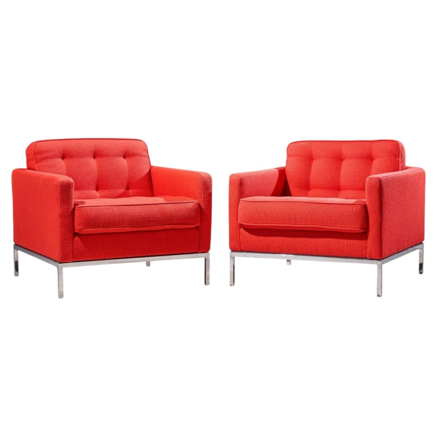 Florence Knoll Mid Century Relaxed Cube Club Lounge Chairs - Pair For Sale