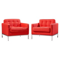 Florence Knoll Mid Century Relaxed Cube Club Lounge Chairs - Pair