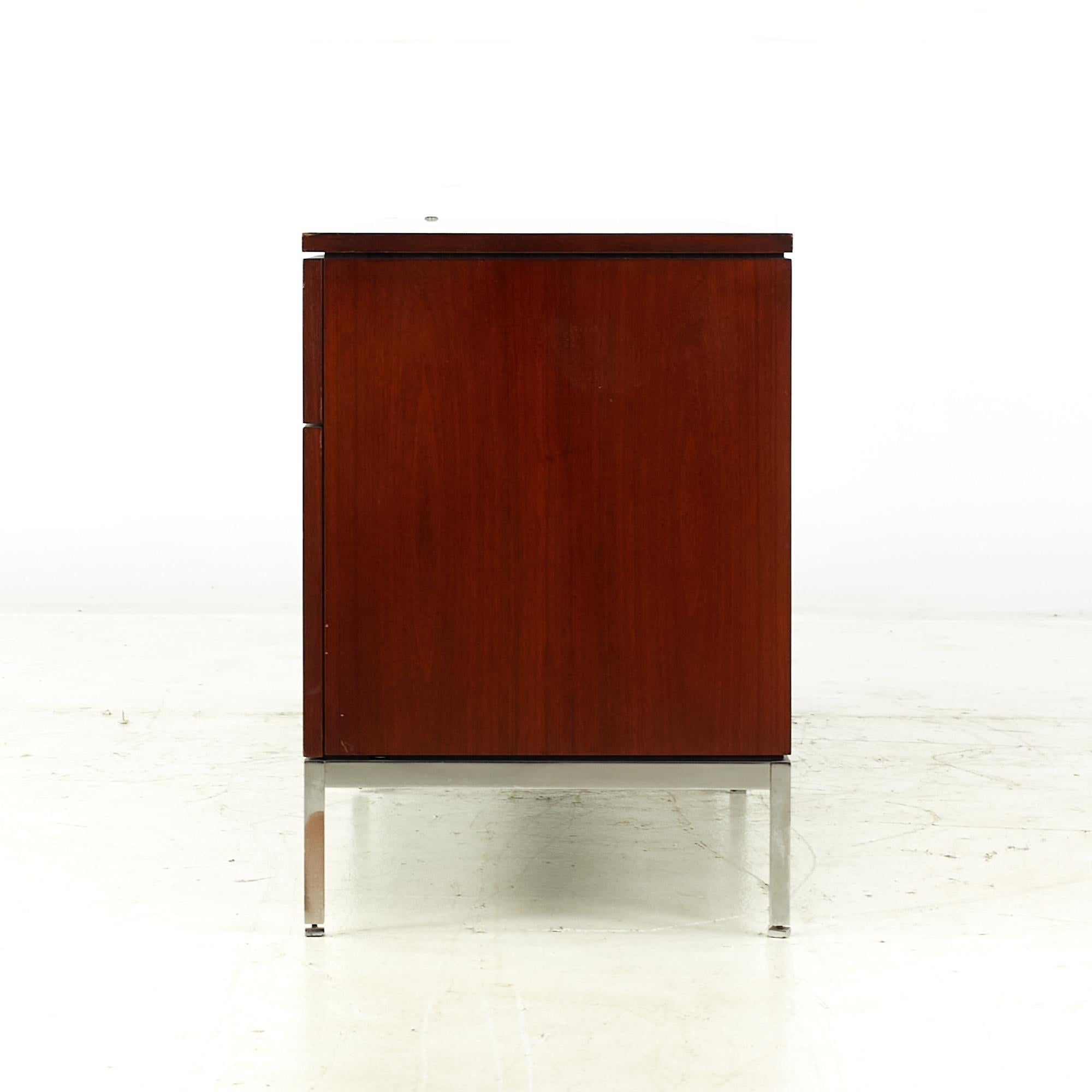 American Florence Knoll Mid-Century Walnut and Chrome Credenza For Sale