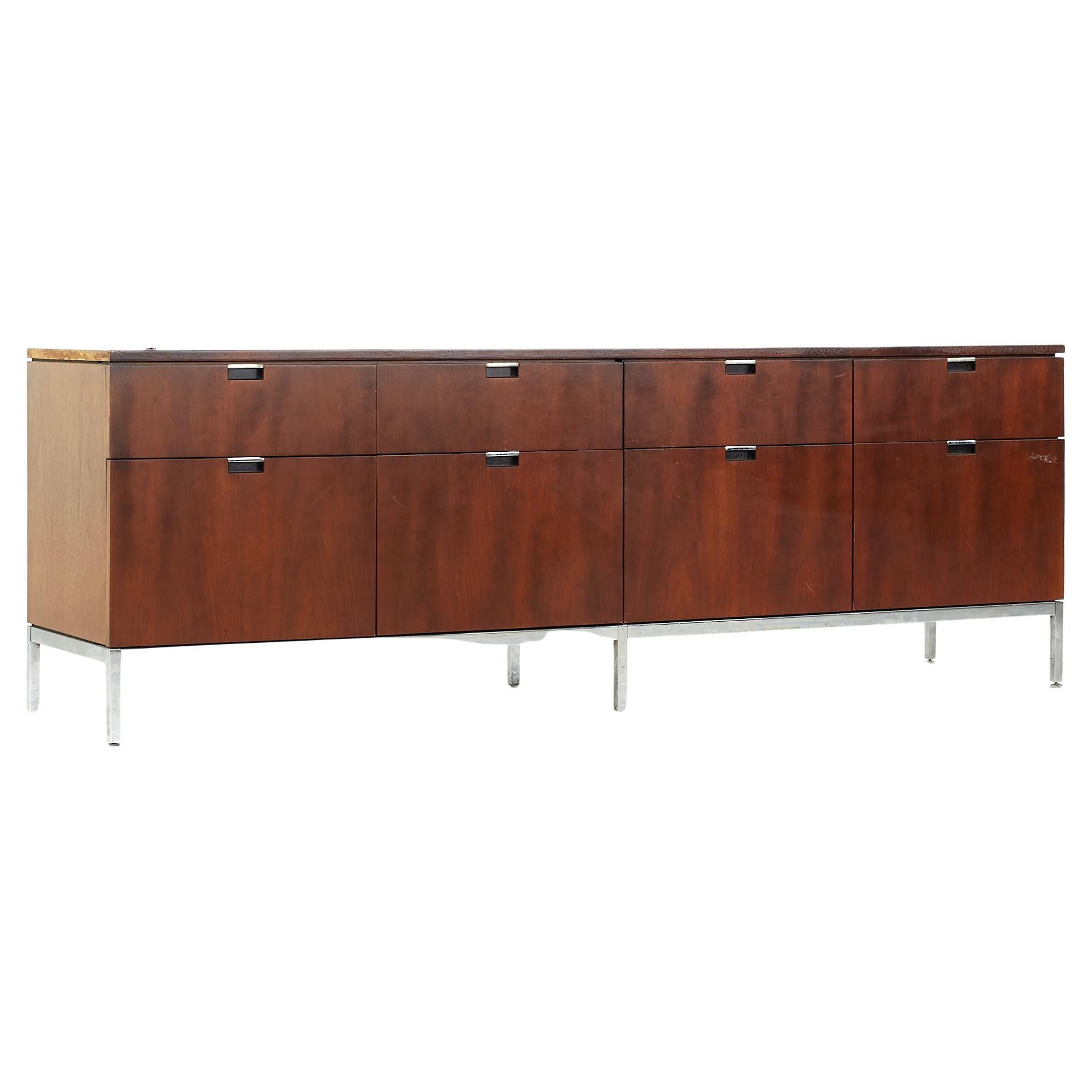 Florence Knoll Mid-Century Walnut and Chrome Credenza