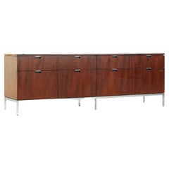 Retro Florence Knoll Mid-Century Walnut and Chrome Credenza