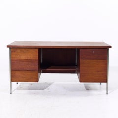 Scrivania direzionale in noce e cromo di Florence Knoll, metà del secolo scorso