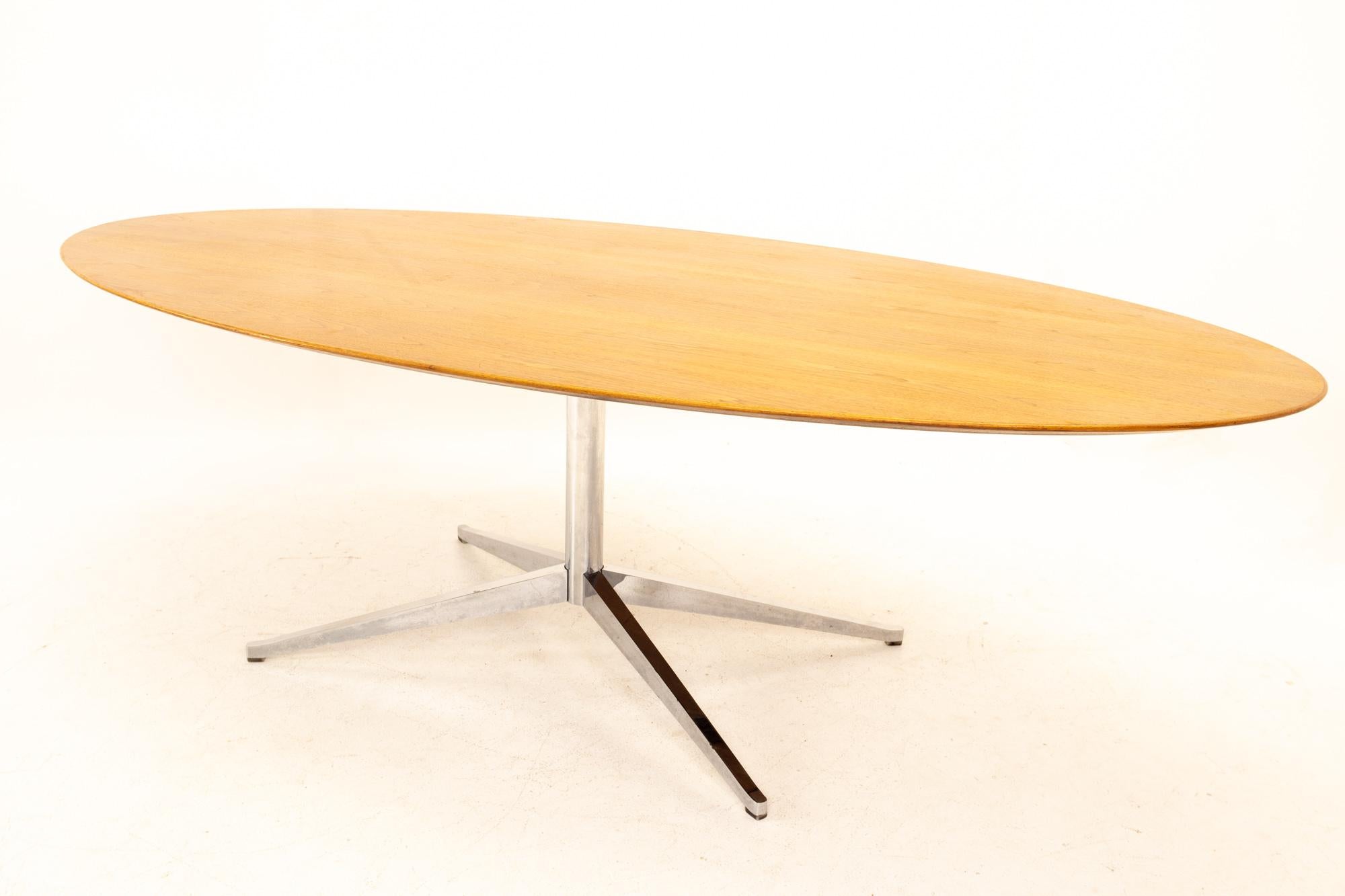 Mid-Century Modern Florence Knoll Mid Century Walnut and Chrome Oval Dining Table
