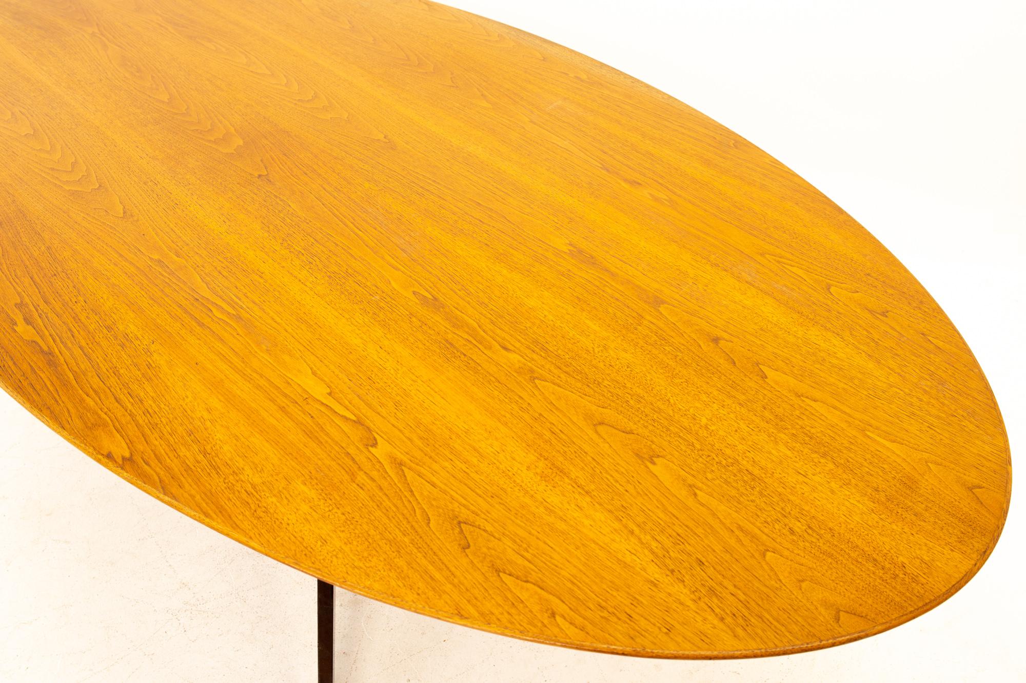 American Florence Knoll Mid Century Walnut and Chrome Oval Dining Table