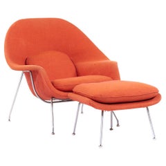 Retro Florence Knoll Mid Century Womb Chair with Ottoman