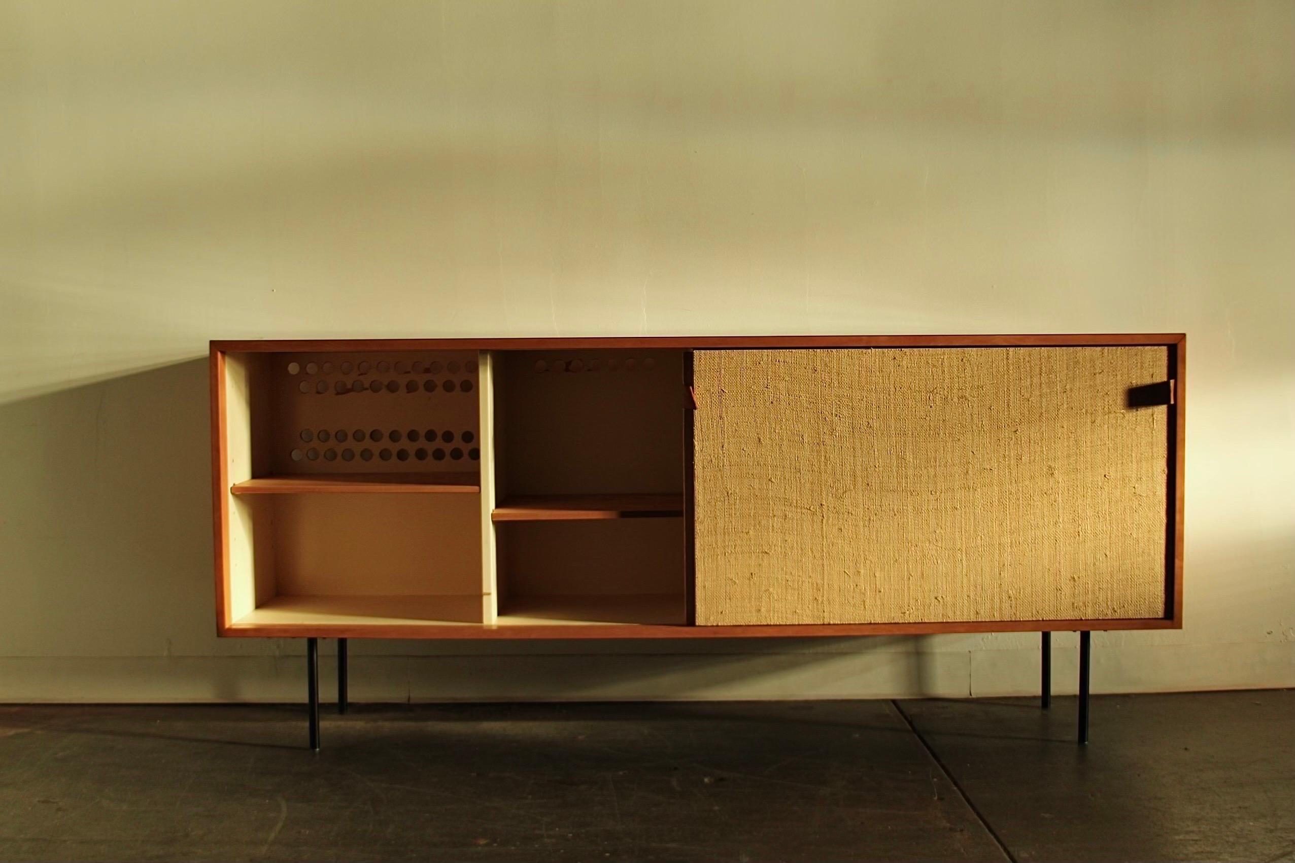 Florence Knoll 'Model 116' Iron Leg and Grass Cloth Credenza for Knoll, 1950s For Sale 3