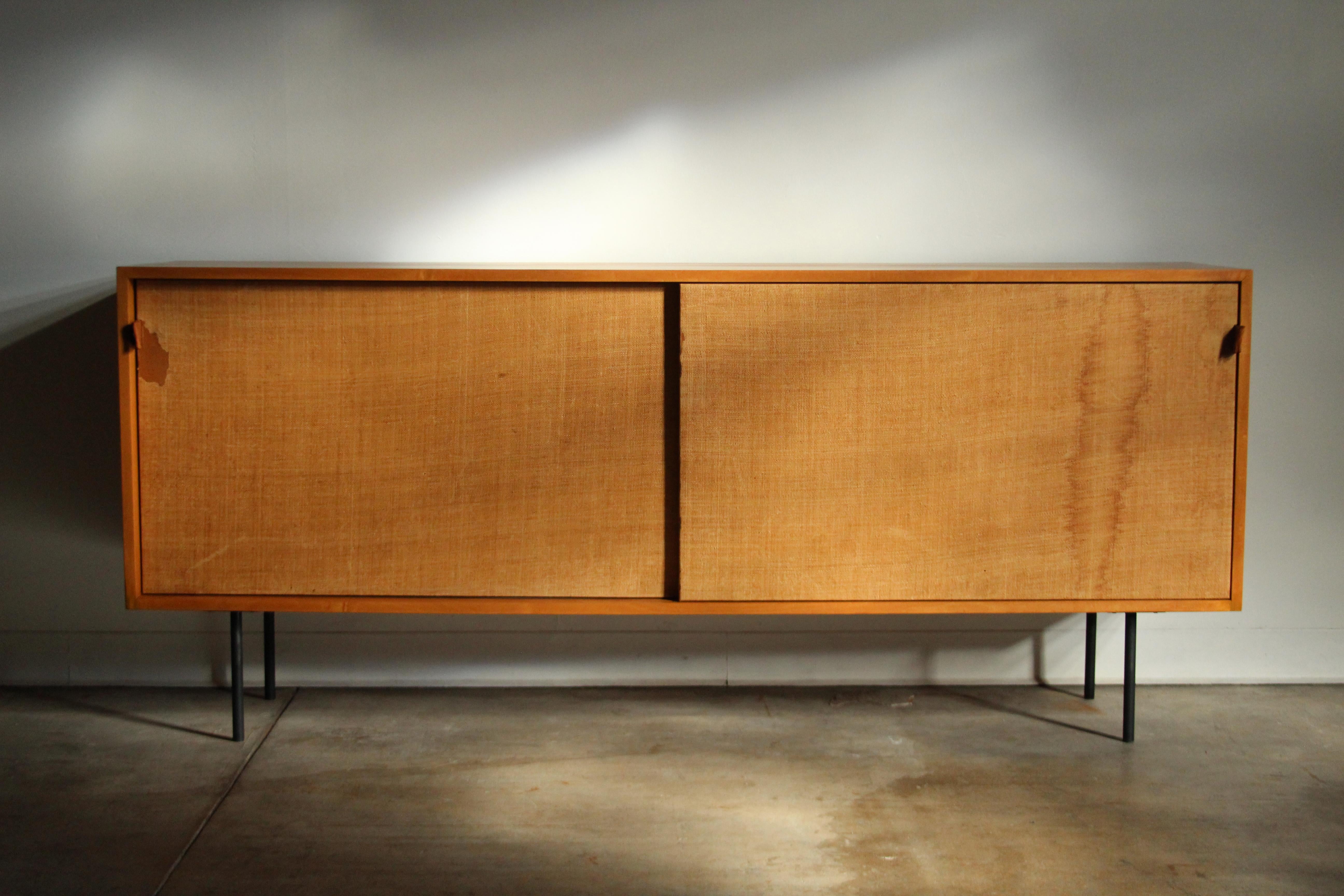 Florence Knoll 'Model 116' Iron Leg and Grass Cloth Credenza for Knoll, 1950s For Sale 7