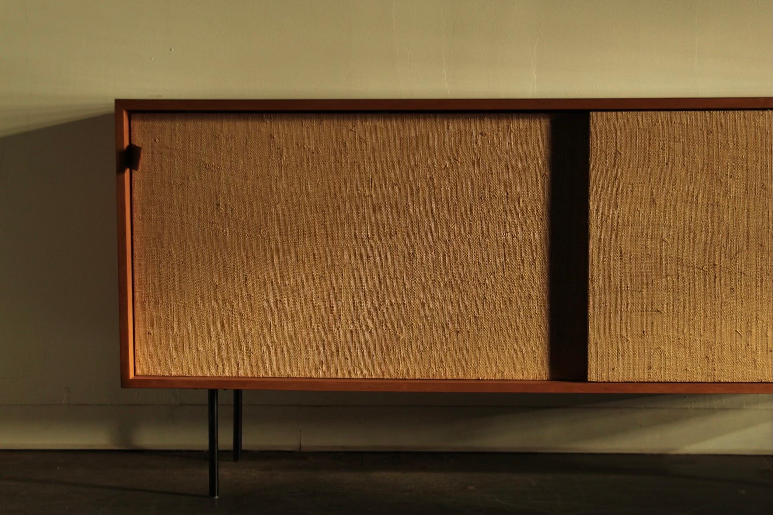 Mid-Century Modern Florence Knoll 'Model 116' Iron Leg and Grass Cloth Credenza for Knoll, 1950s For Sale