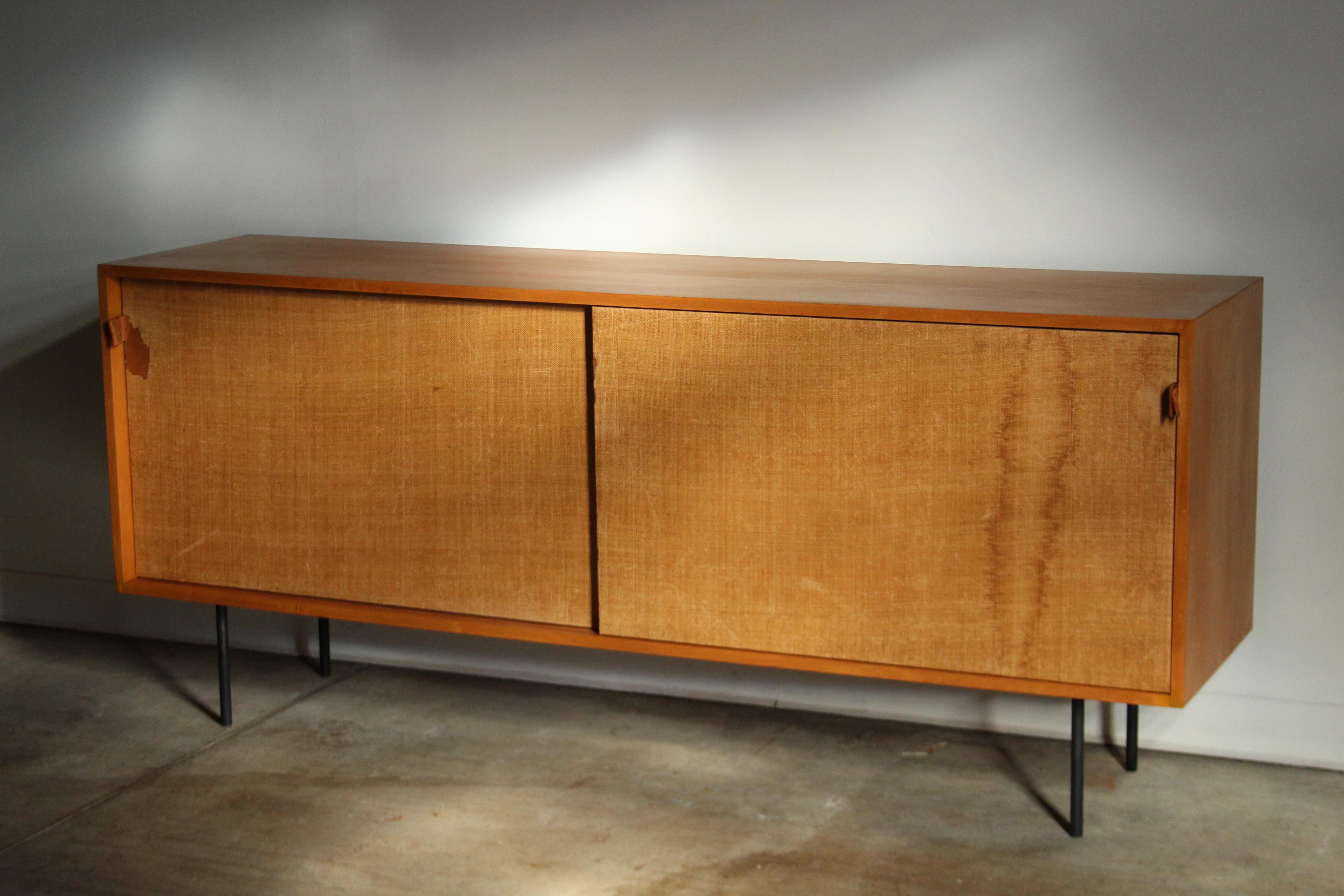 Natural Fiber Florence Knoll 'Model 116' Iron Leg and Grass Cloth Credenza for Knoll, 1950s For Sale